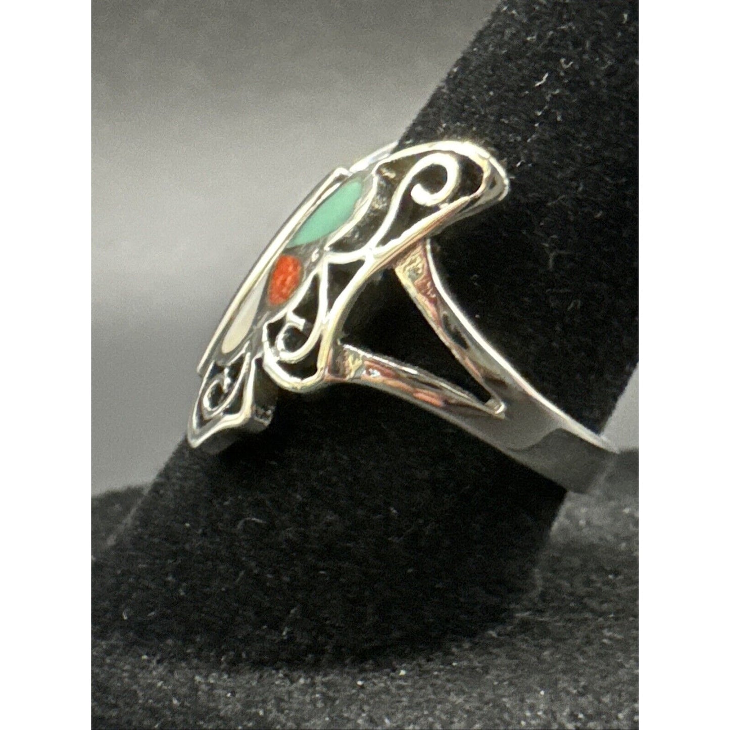 New Condition Sterling Silver Multi Gemstone Butterfly Motif Ring 925 Size 6.75