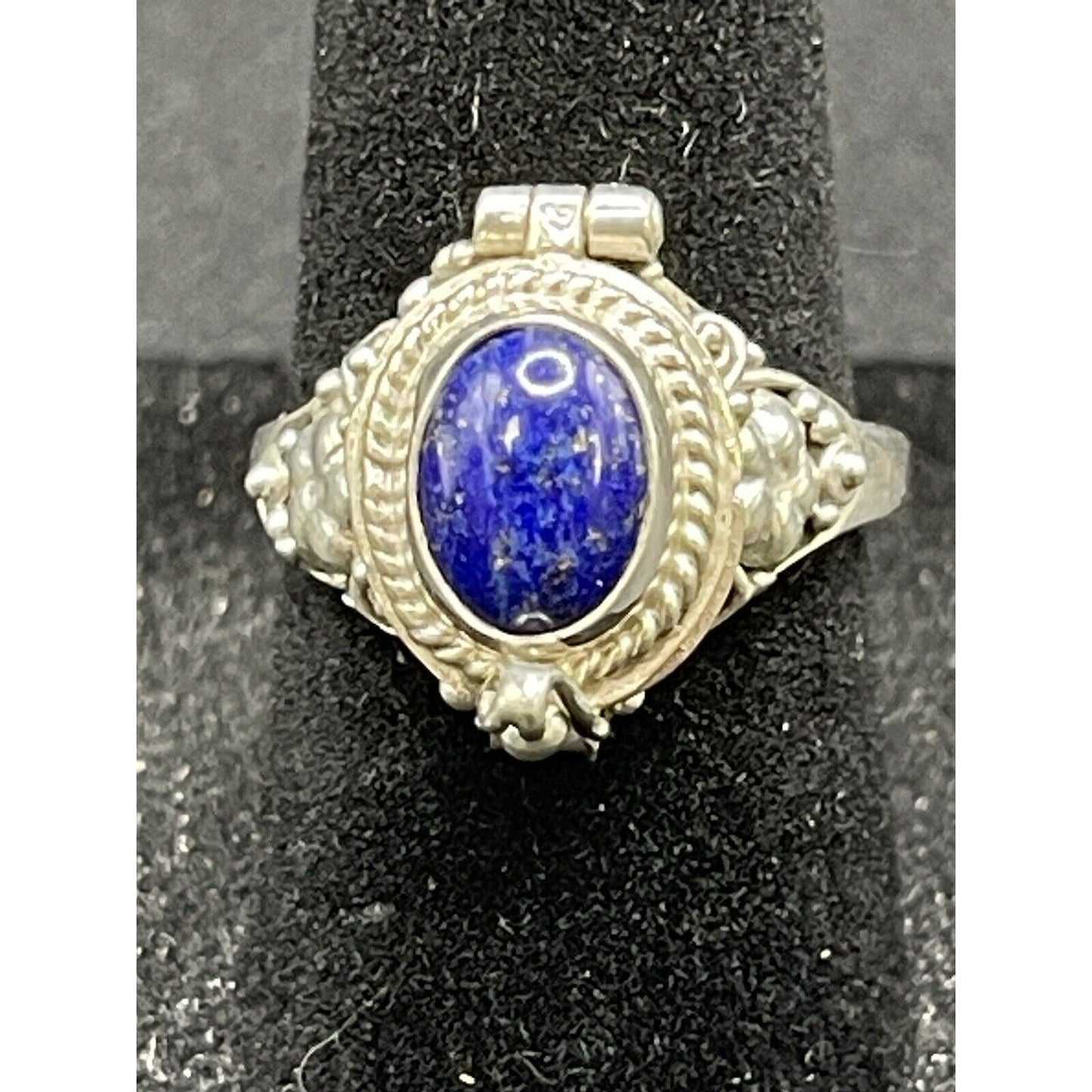 New Condition Sterling Silver Genuine Lapis Lazuli Poison Ring Size 7.00