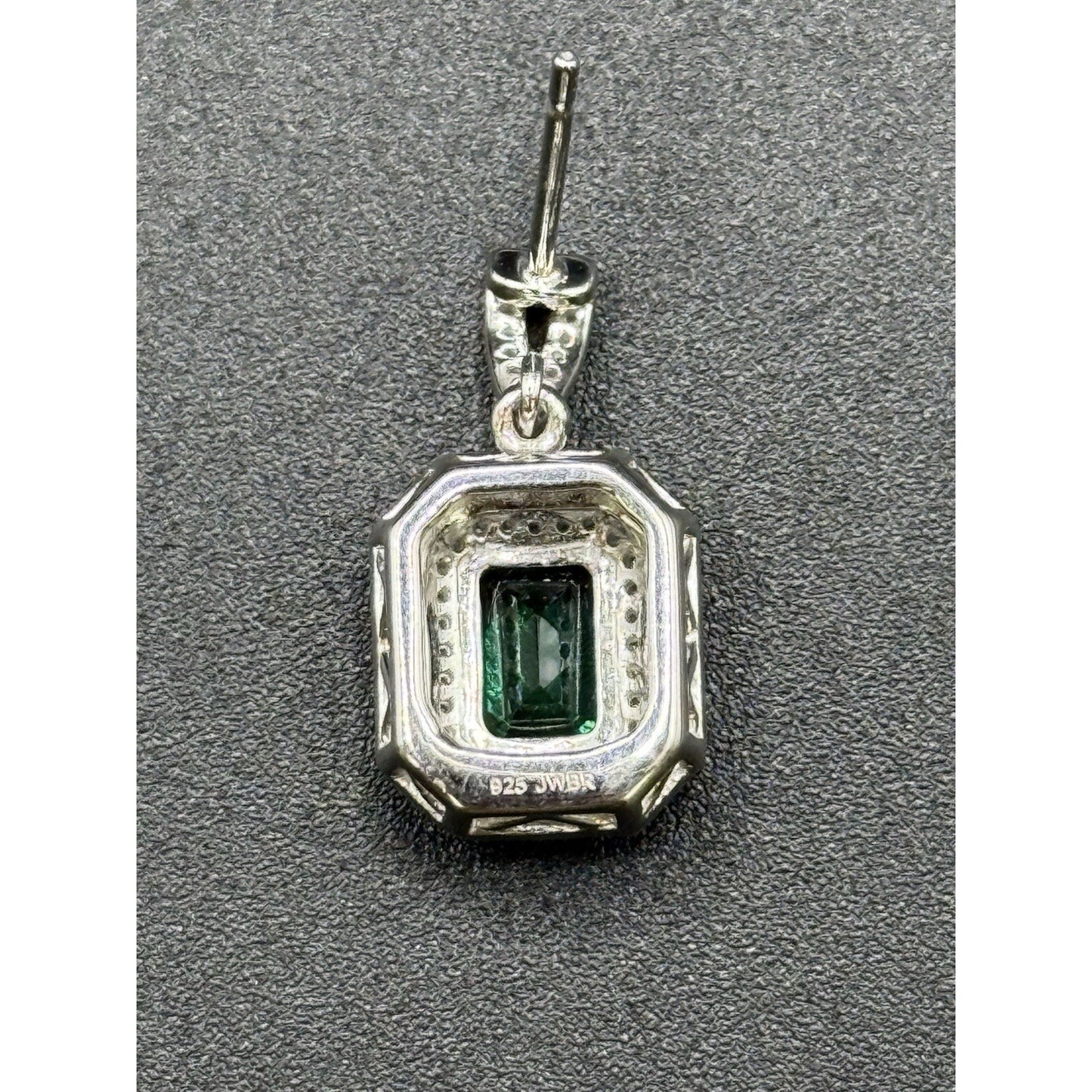 New Condition Sterling Silver Lab Created Emerald White Sapphire Earrings