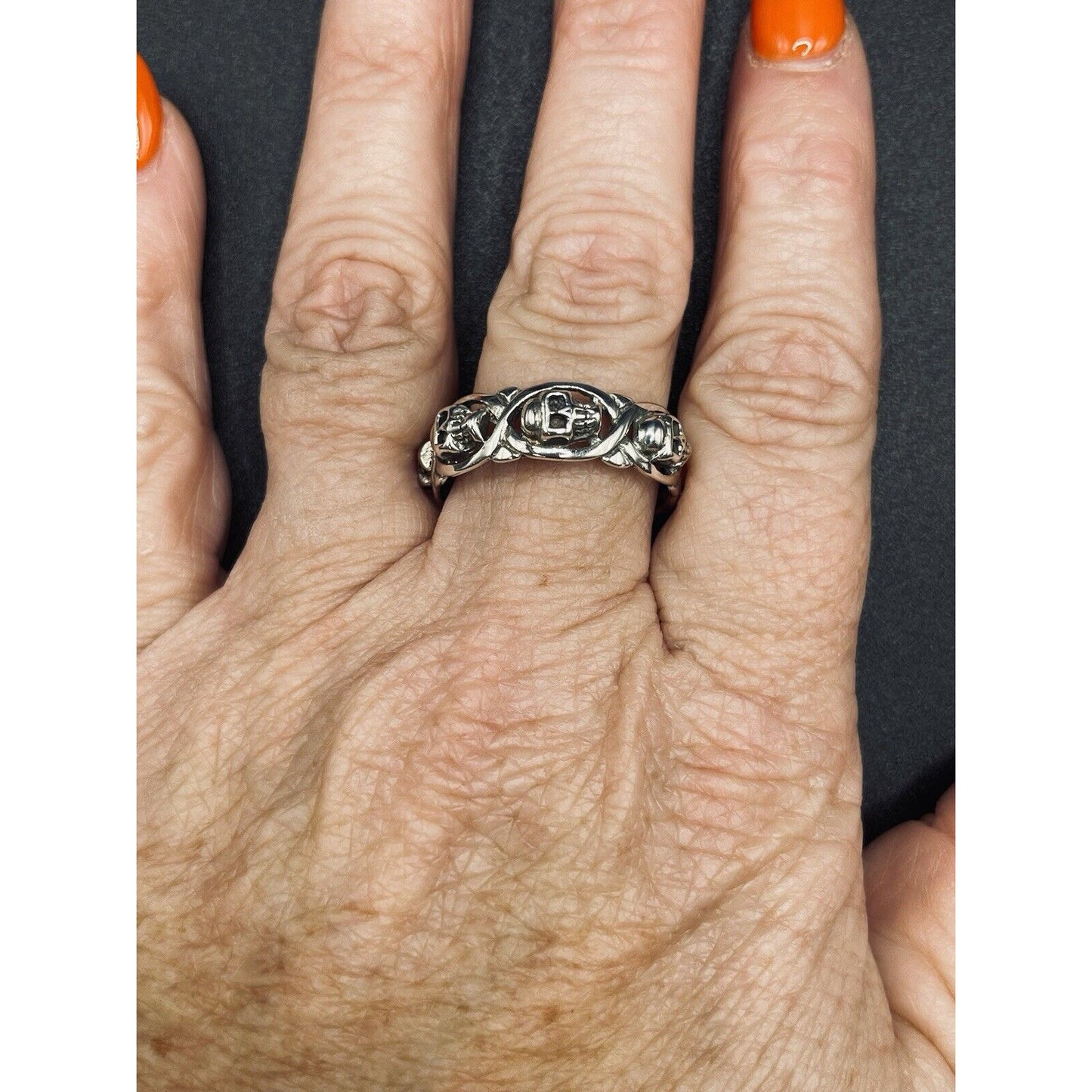 New Condition Sterling Silver Skull Band Ring Size 13.00
