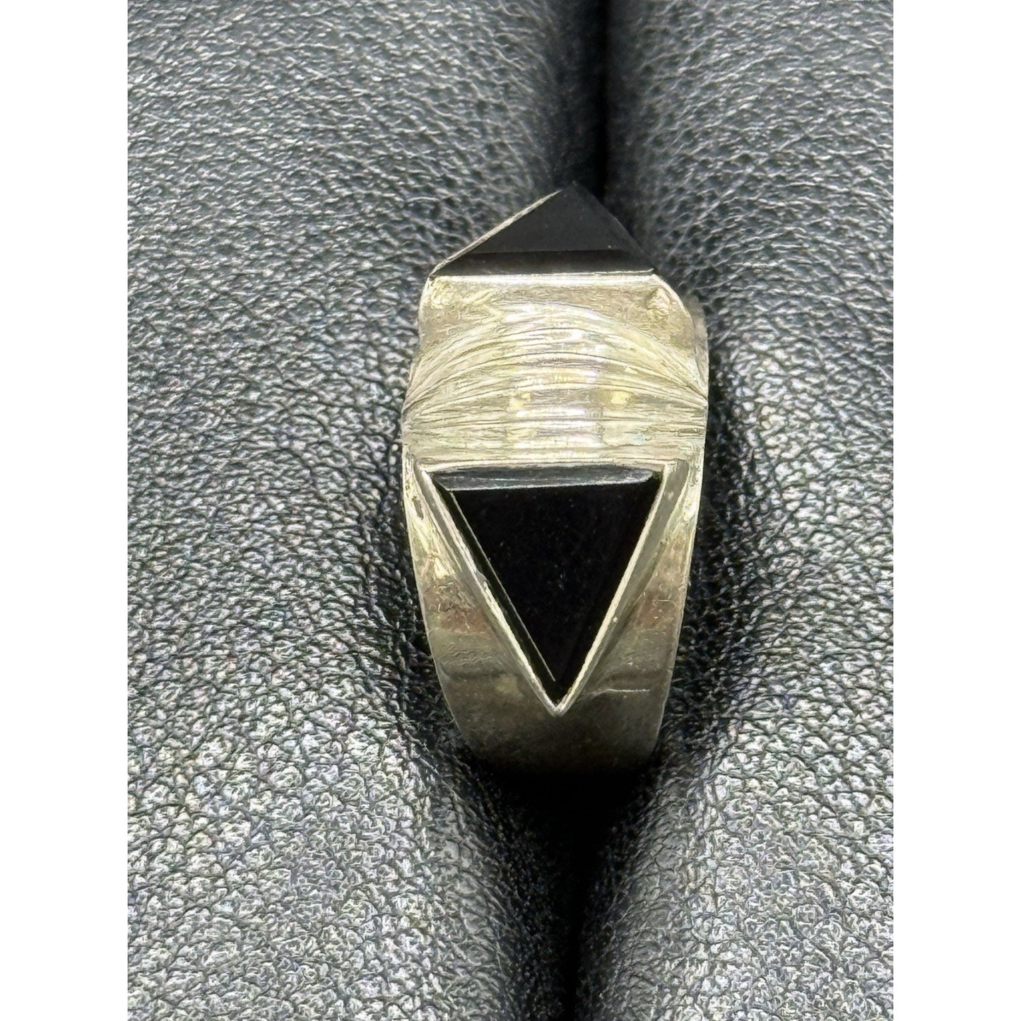 Modernist Sterling Silver Onyx Ring Size 5.00 925 Q2