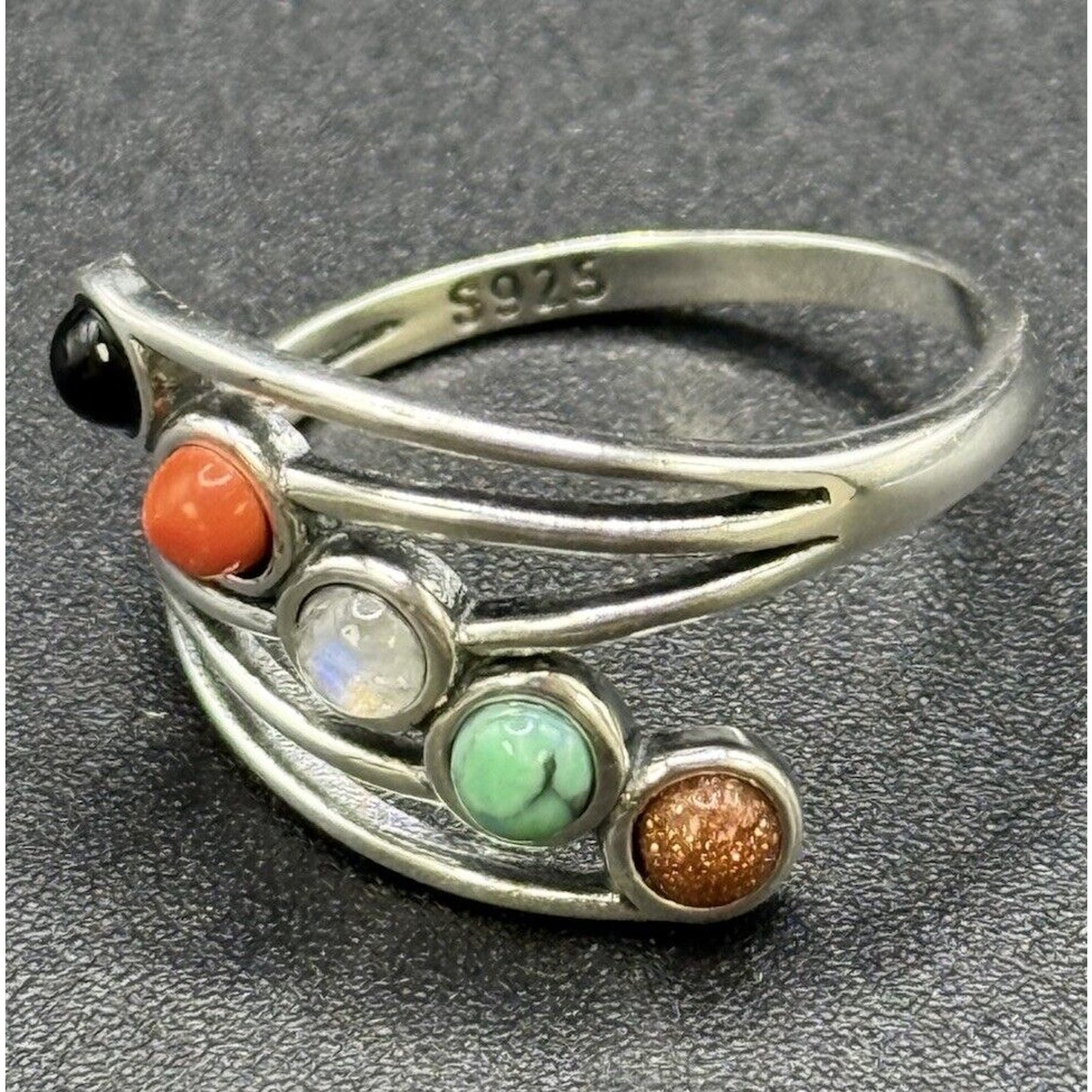 New Condition Sterling Silver Multi Gemstone Ring Size 7.00 Turquoise