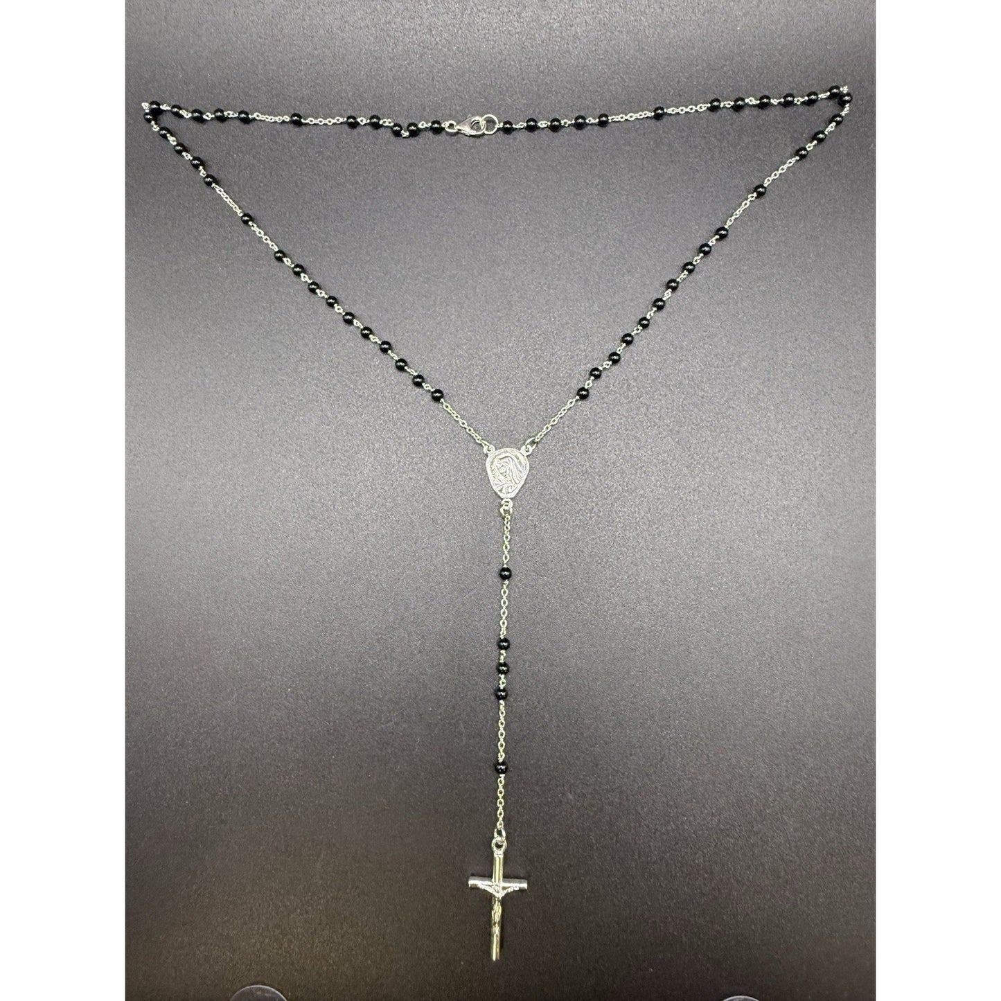 New Condition 18” Sterling Silver Bead Rosary Necklace 925