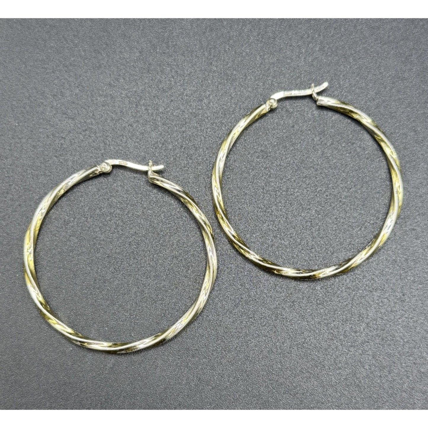 45MM Two Tone Sterling Silver Twist Hoops 925 P3