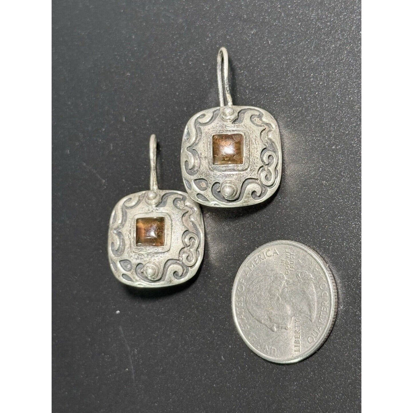 Silpada Sterling Silver Amber Scroll Dangle Earrings 925 M28