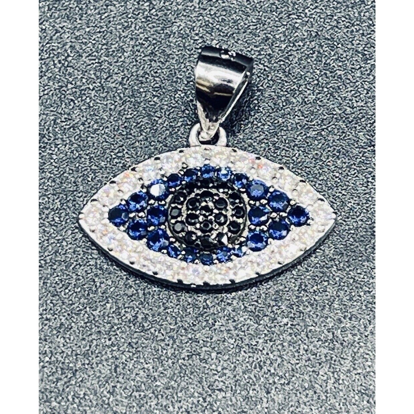 EUC Sterling Silver Blue White Cubic Zirconia Evil Eye Pendant 925 L19