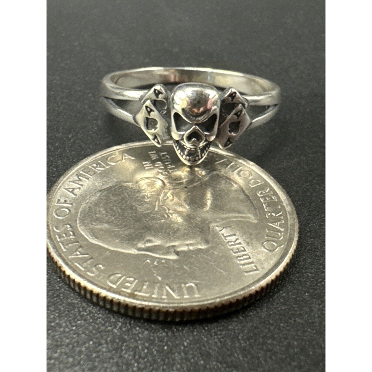 New Condition Sterling Silver Skull Playing Cards Ring 925 Size 7