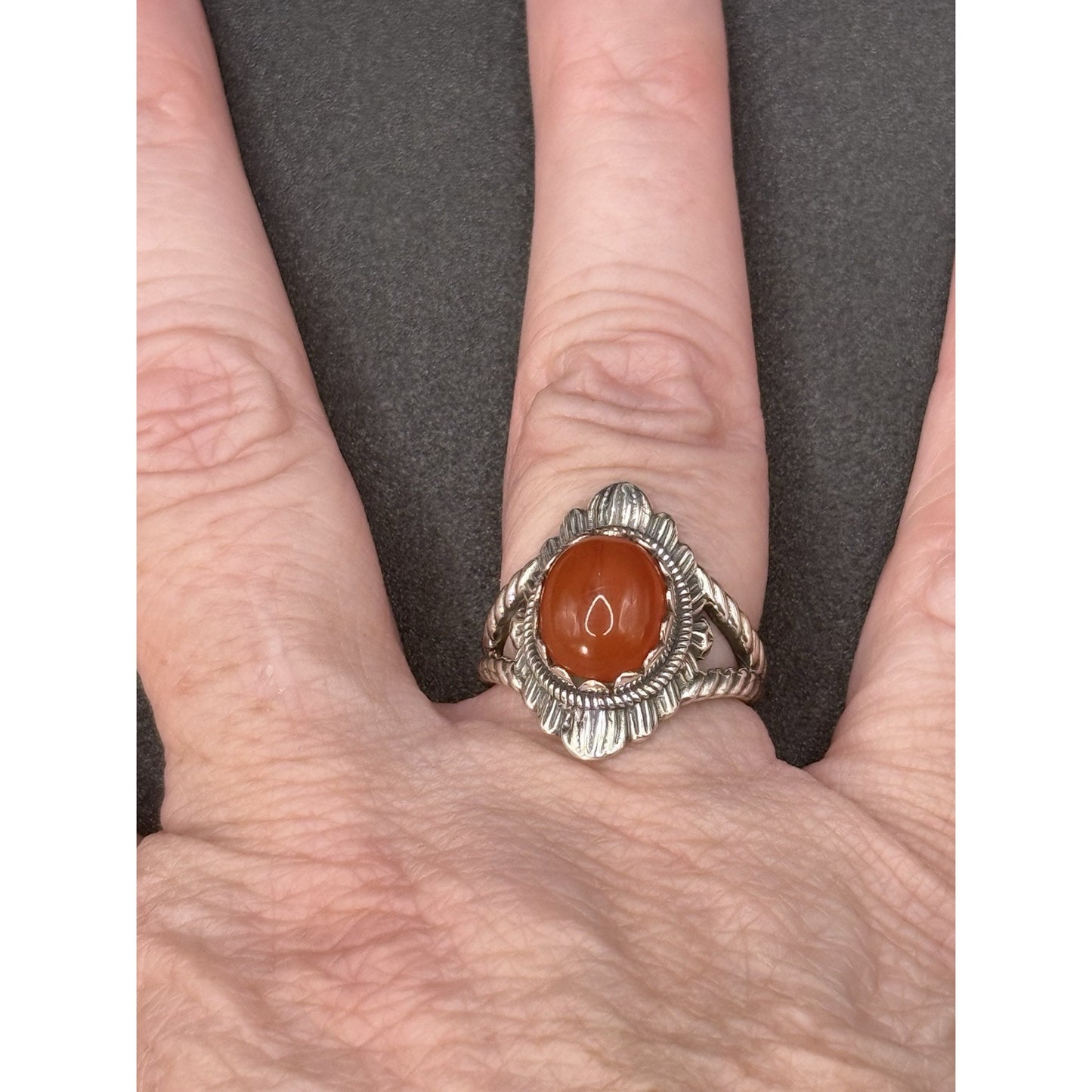 New Condition Sterling Silver Carnelian Ring Size 7.00 925