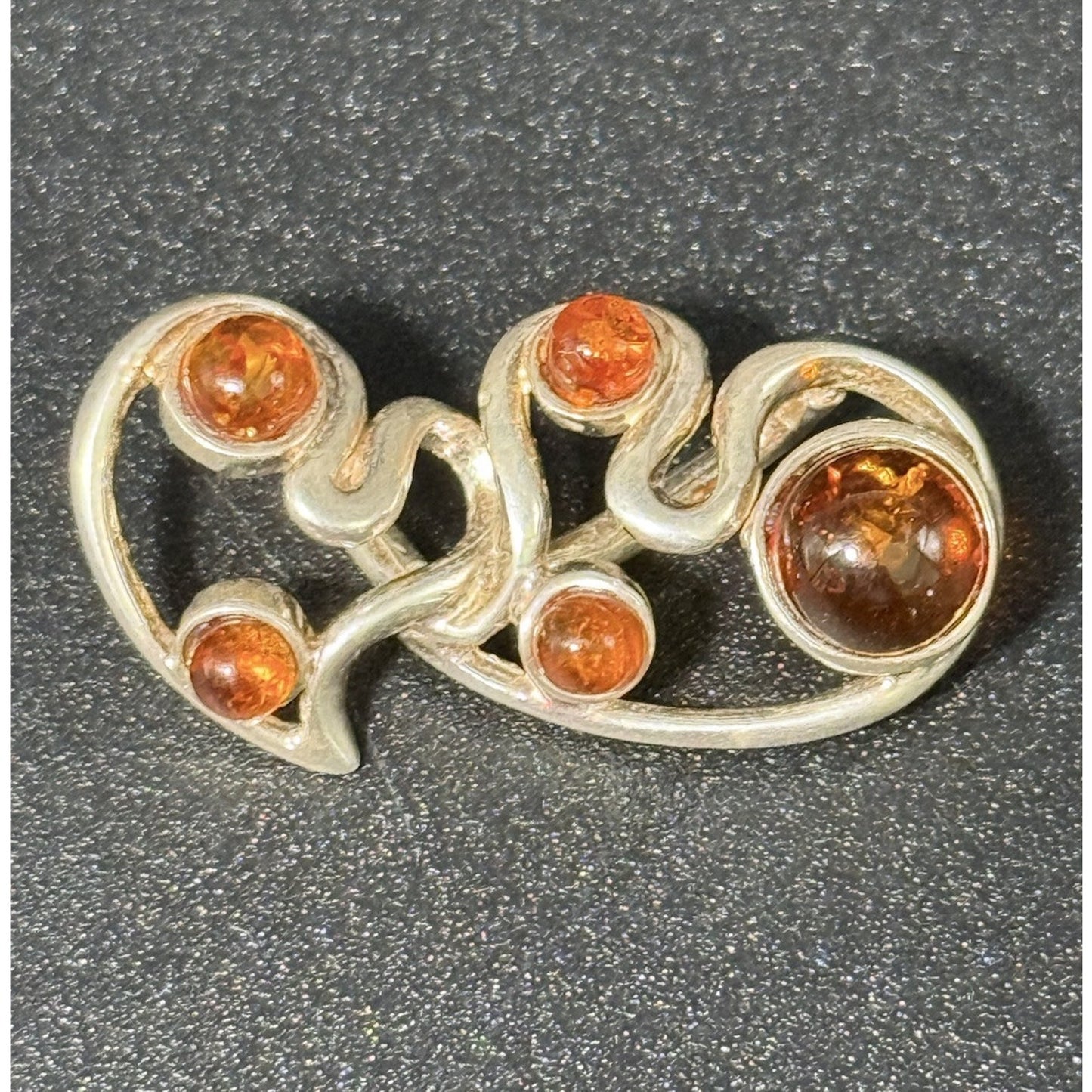 Vintage Brutalist Sterling Silver Genuine Amber Slide Enhancer Pendant P11