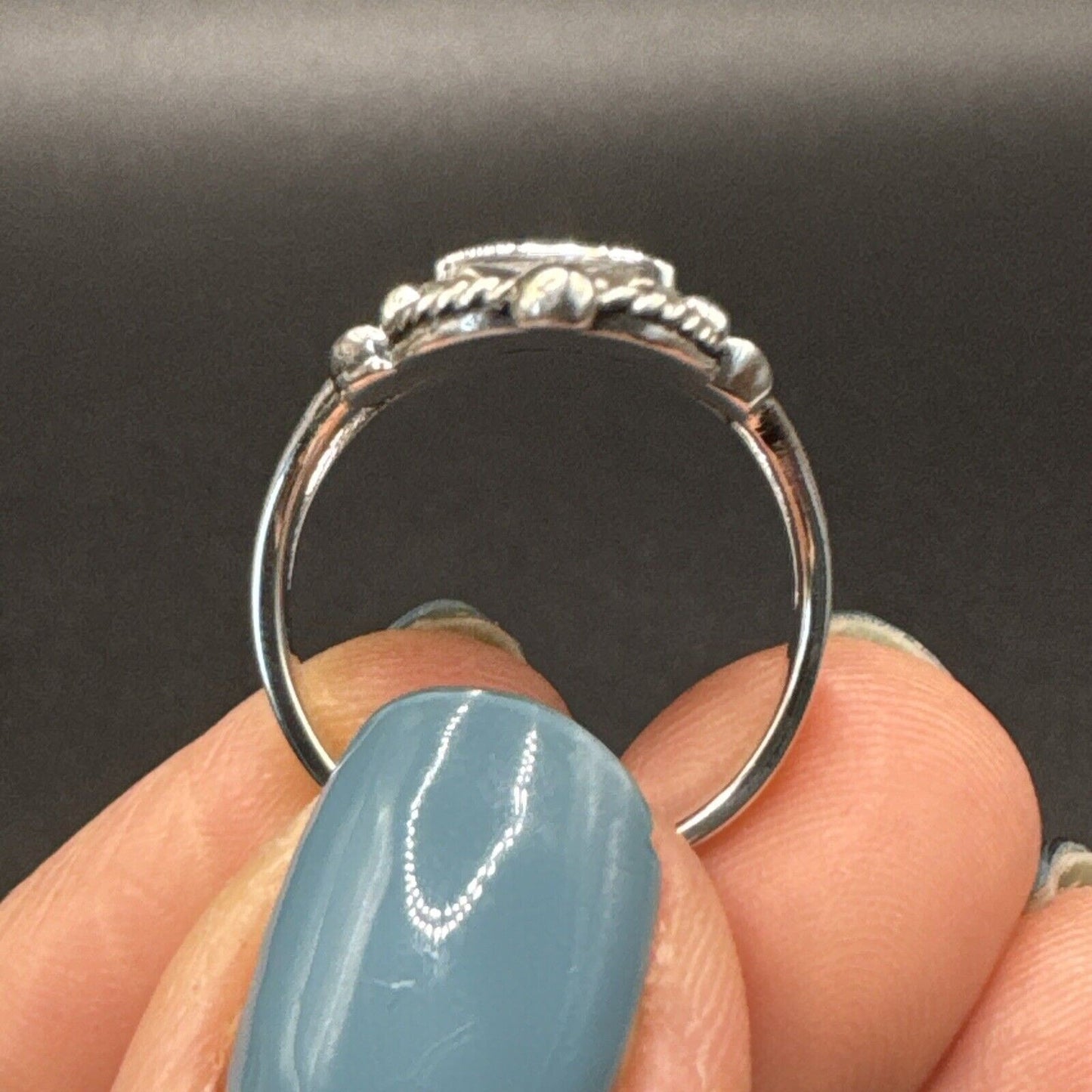 New Condition Sterling Silver 7RI24 Lapis Art Deco Oblong Ring 925 Size 6.50