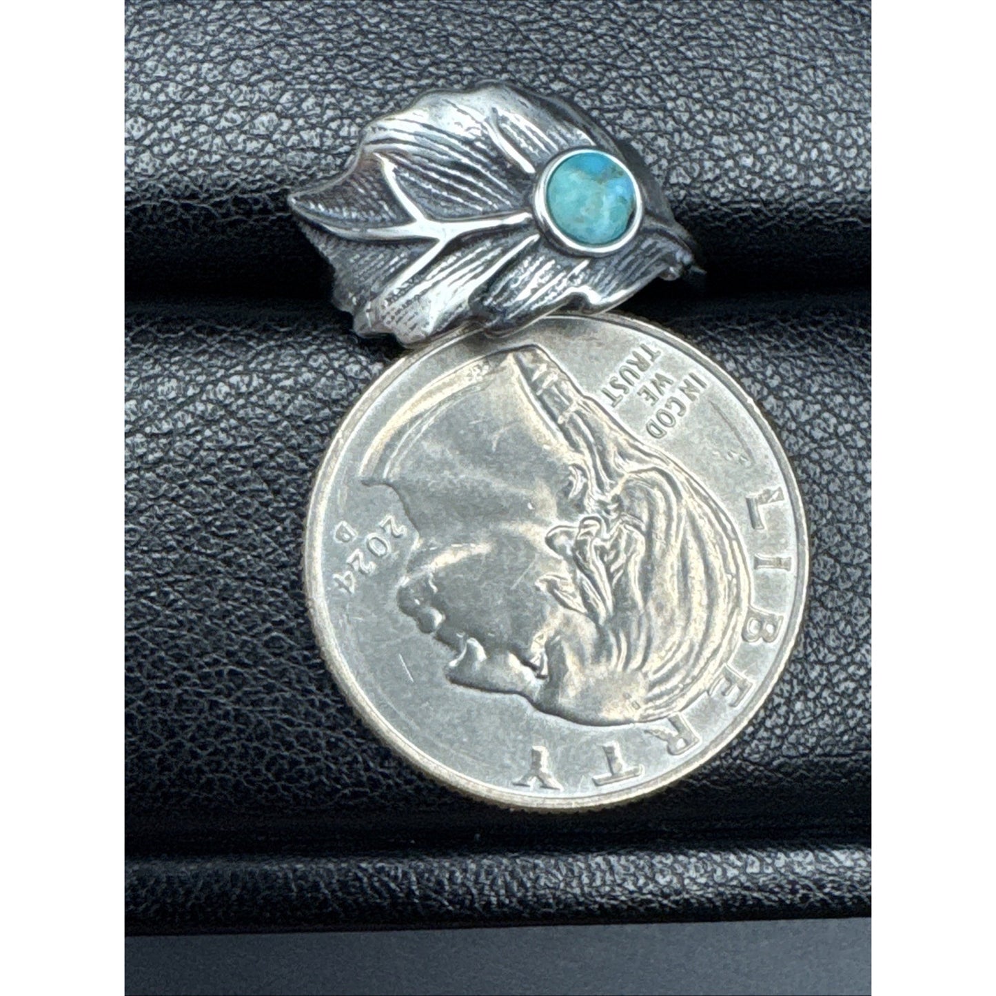 New Condition Sterling Silver Genuine Turquoise Leaf Ring Size 7