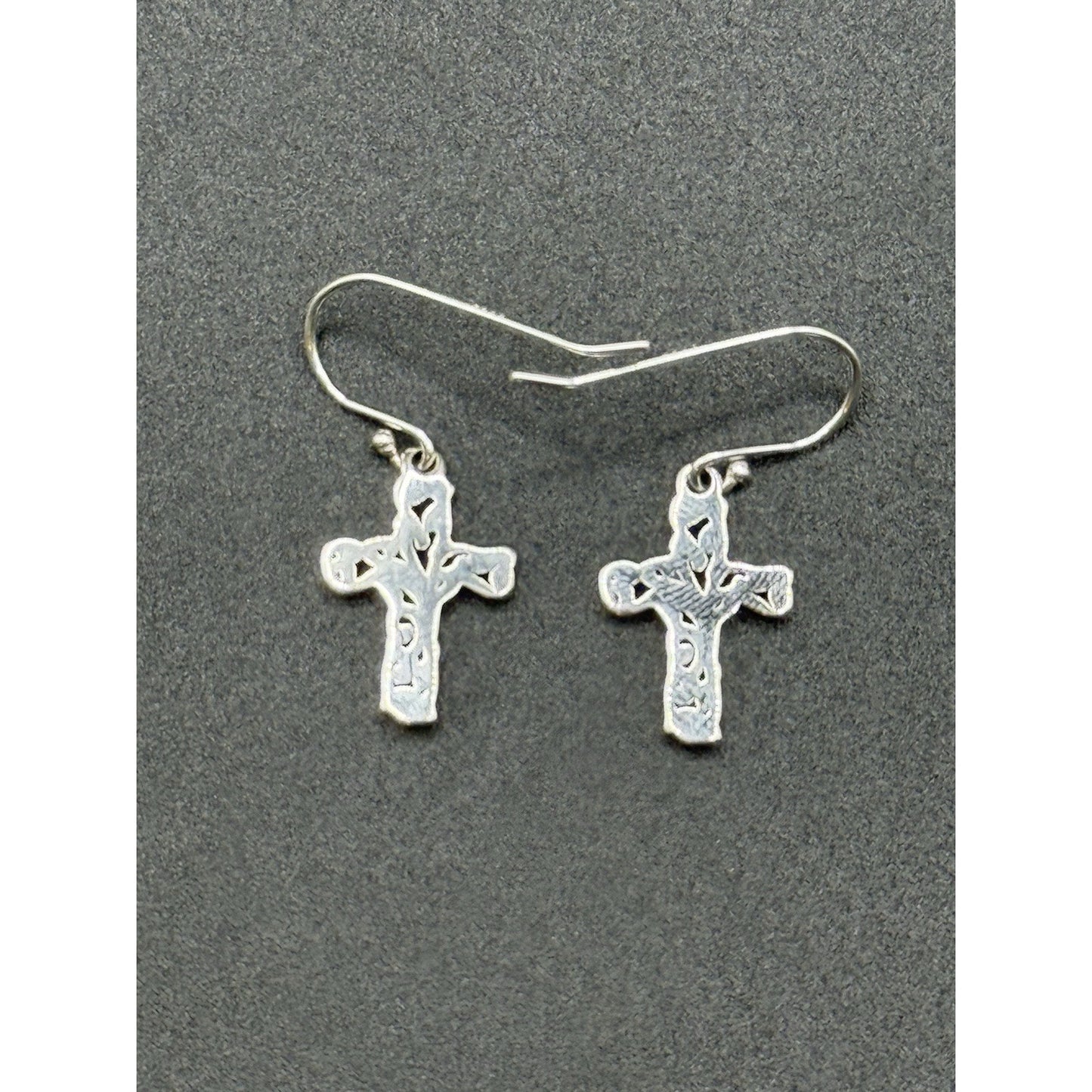 New Condition Sterling Silver Scroll Cross Dangle Earrings 925