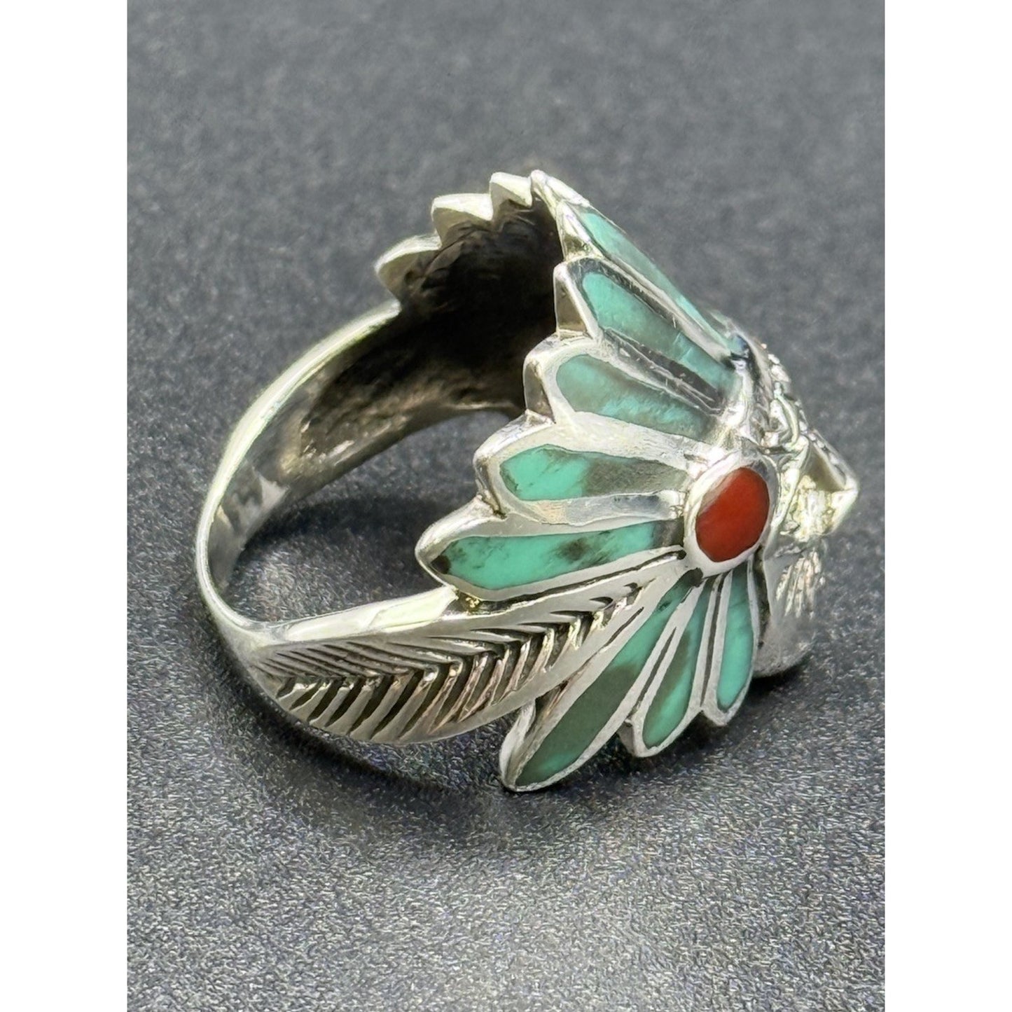 New Condition Sterling Silver Multi Turquoise Chief Ring Size 7.75