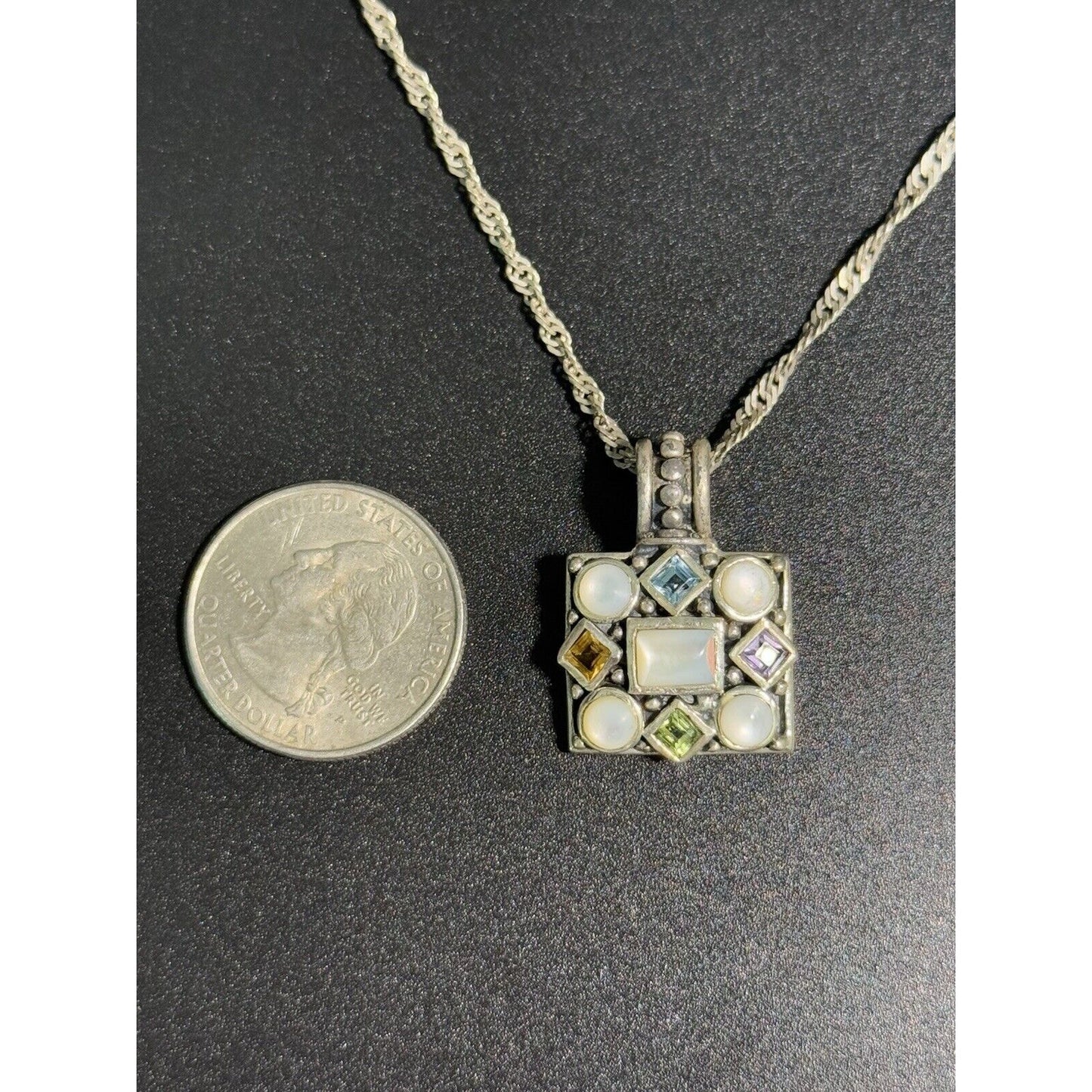 20” Sterling Silver Multi Gemstone Pendant Necklace 925 M23