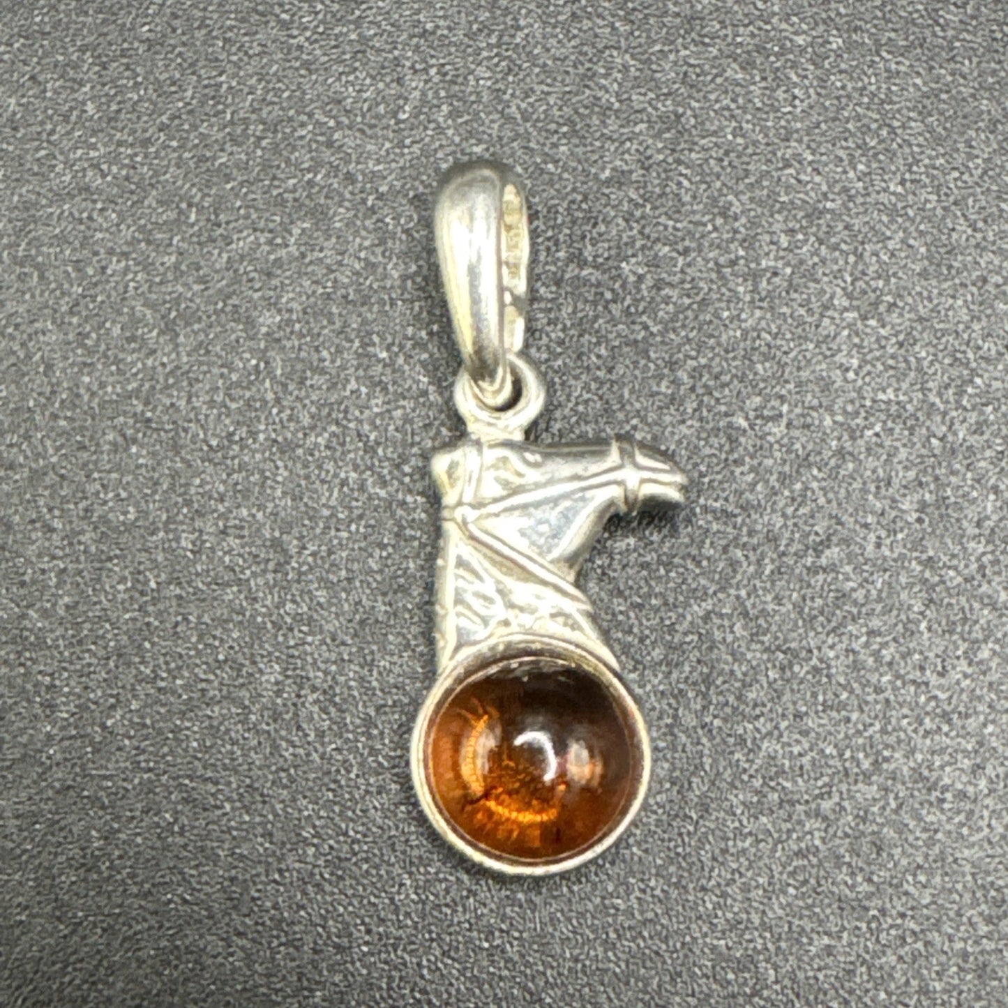 Vintage Sterling Silver Amber Horse Pendant 925 P2