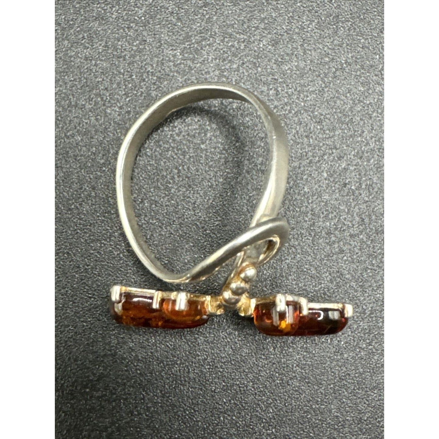 Modern Sterling Silver 925 Amber Dragonfly Ring Size 7.5 F18