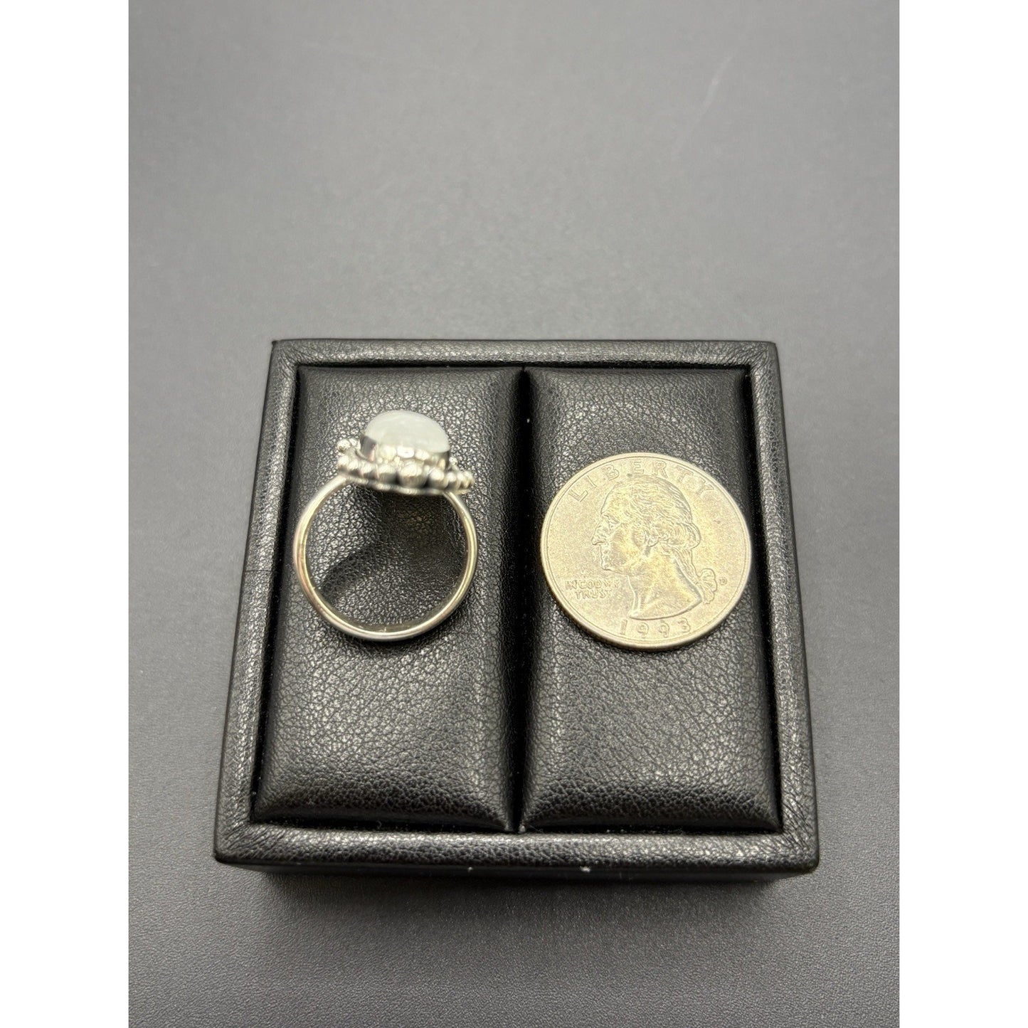 New Condition Sterling Silver Moonstone Oblong Ring Size 7