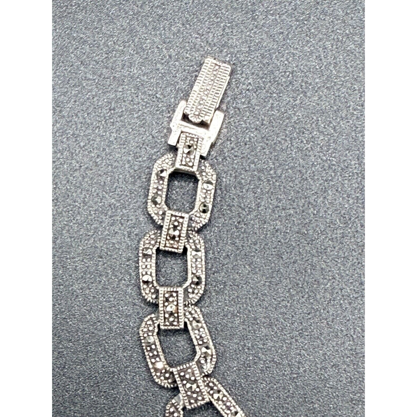 Vintage Sterling Silver Marcasite Link Bracelet 7.75” 23 Grams M8