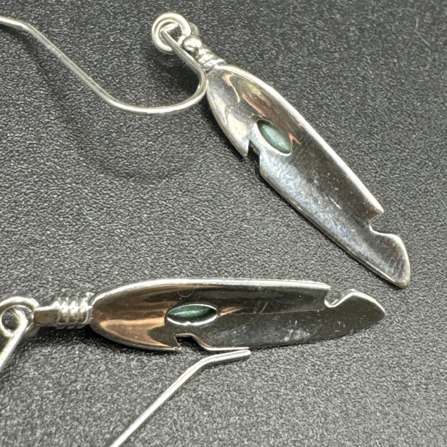 New Condition Sterling Silver Turquoise Feather Dangle Earrings 925