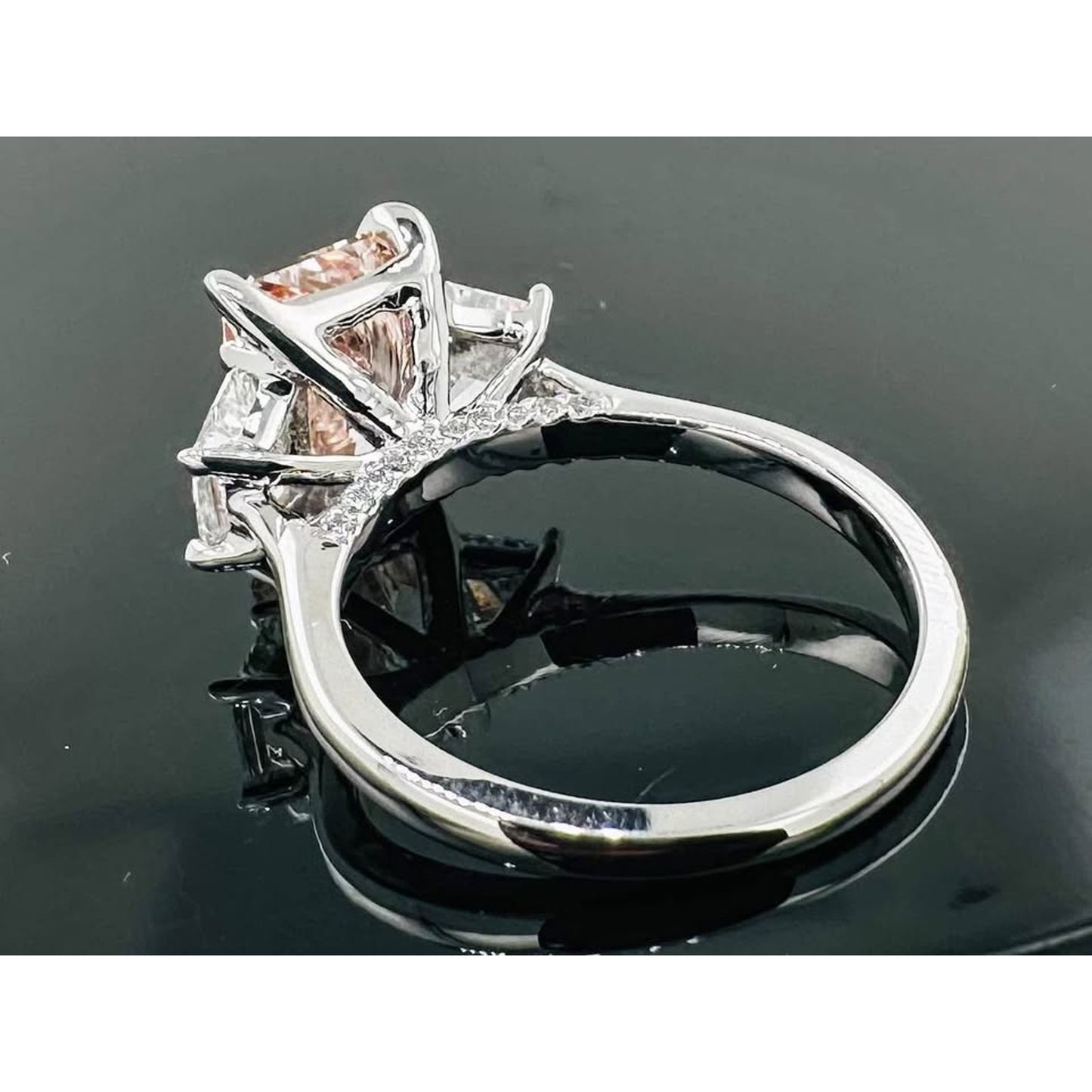 14k White Gold 3 Carat Lab Grown Diamond Fancy Pink Radiant Ring IGI