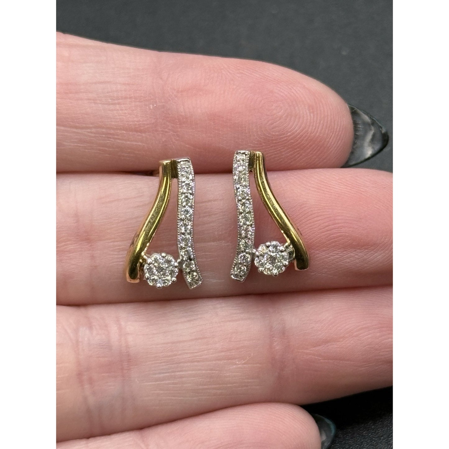Two Tone Sterling Silver Cubic Zirconia Dangle Earrings 925 P3