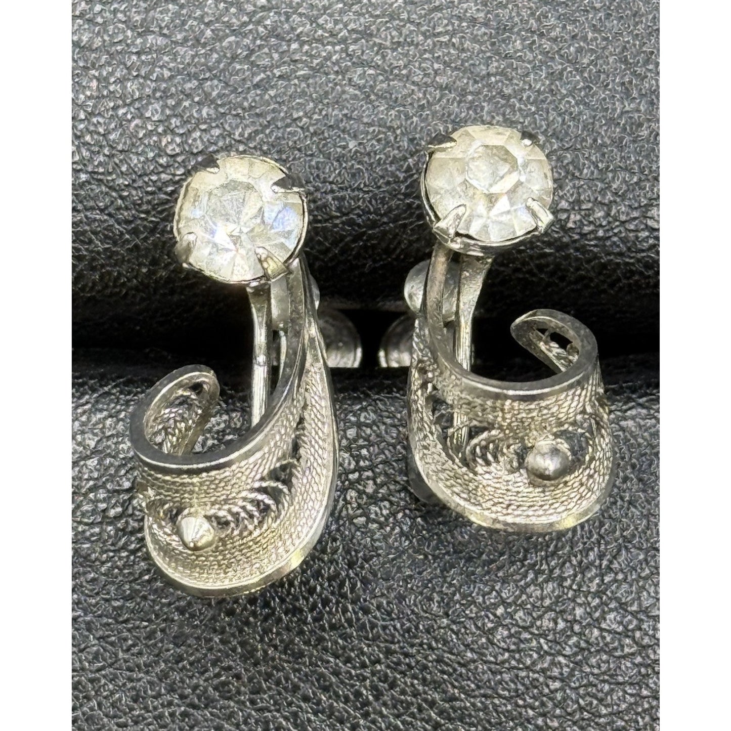 Ann Lee Sterling Silver Rhinestone Screw Back Earrings P3