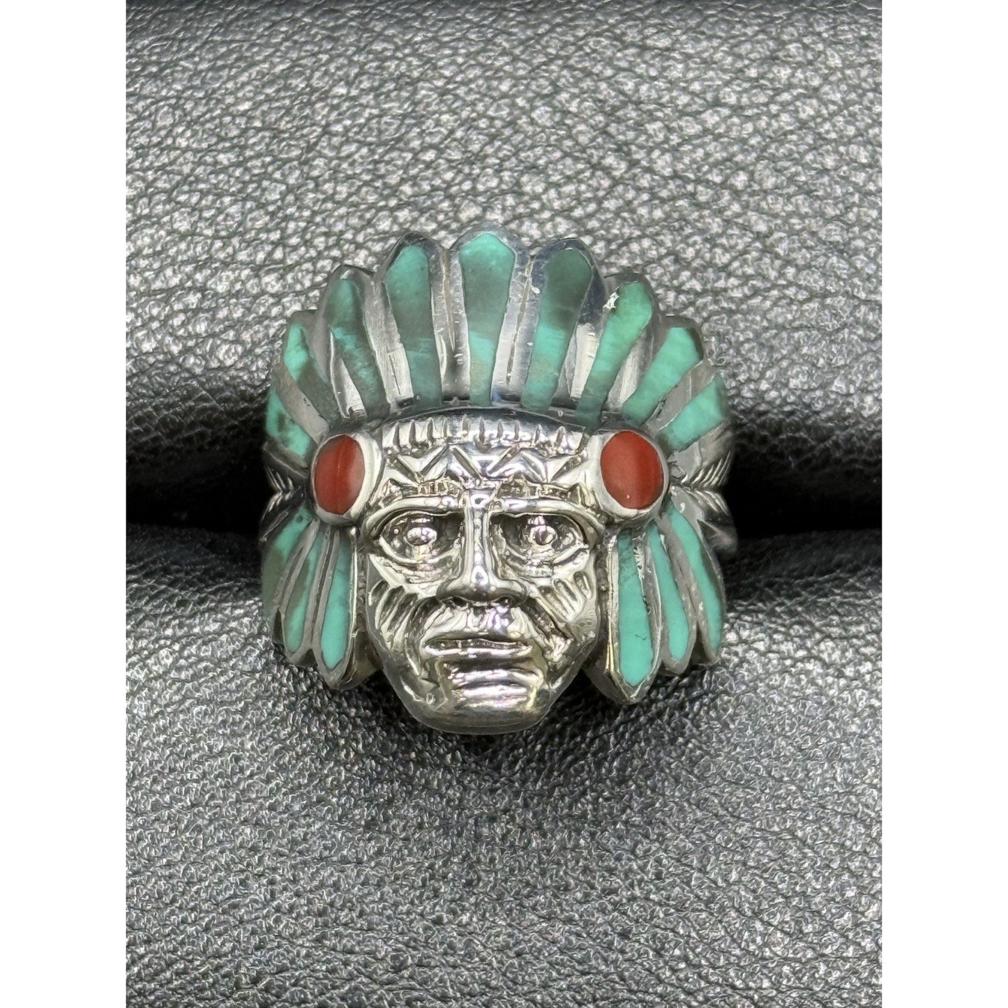New Condition Sterling Silver Multi Turquoise Chief Ring Size 7.75