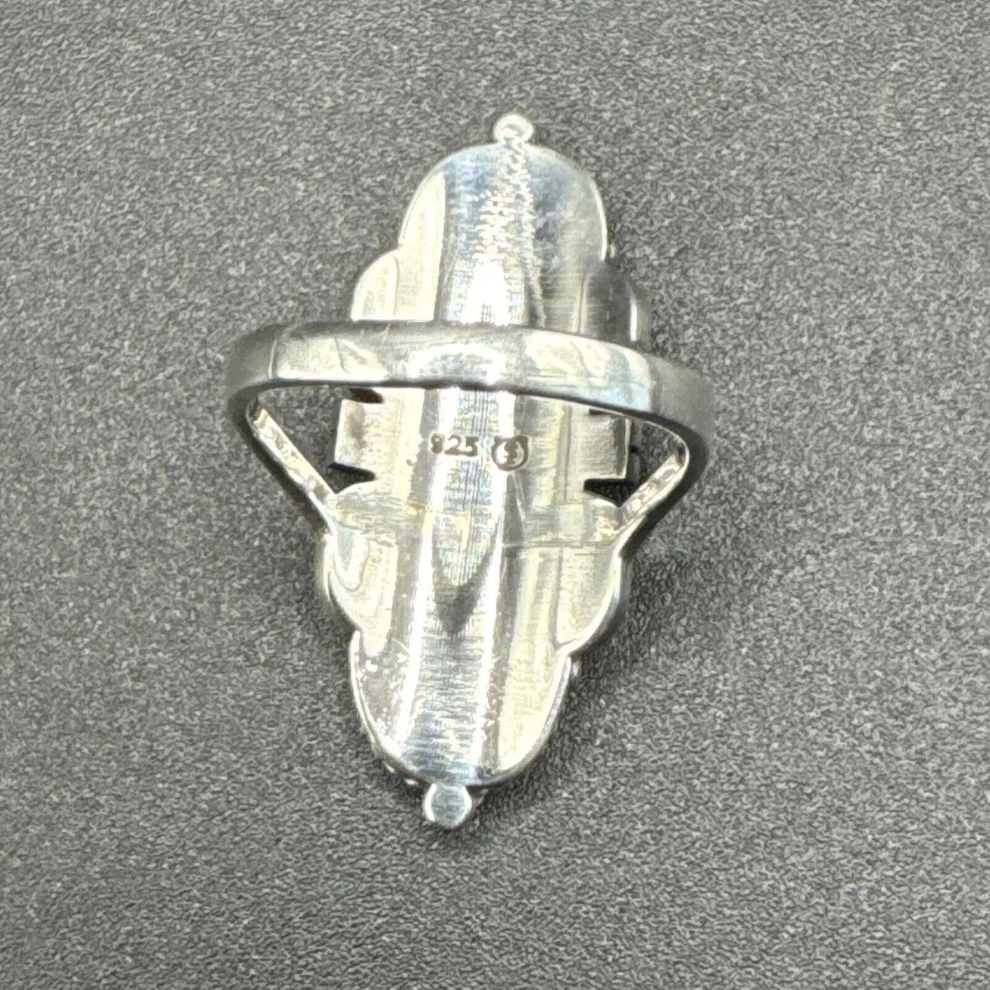 New Condition Sterling Silver 7RI24 Lapis Art Deco Oblong Ring 925 Size 6.50