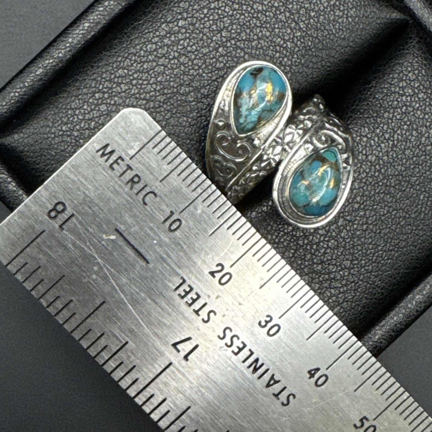New Condition Sterling Silver Bypass Copper Turquoise Ring Size 7