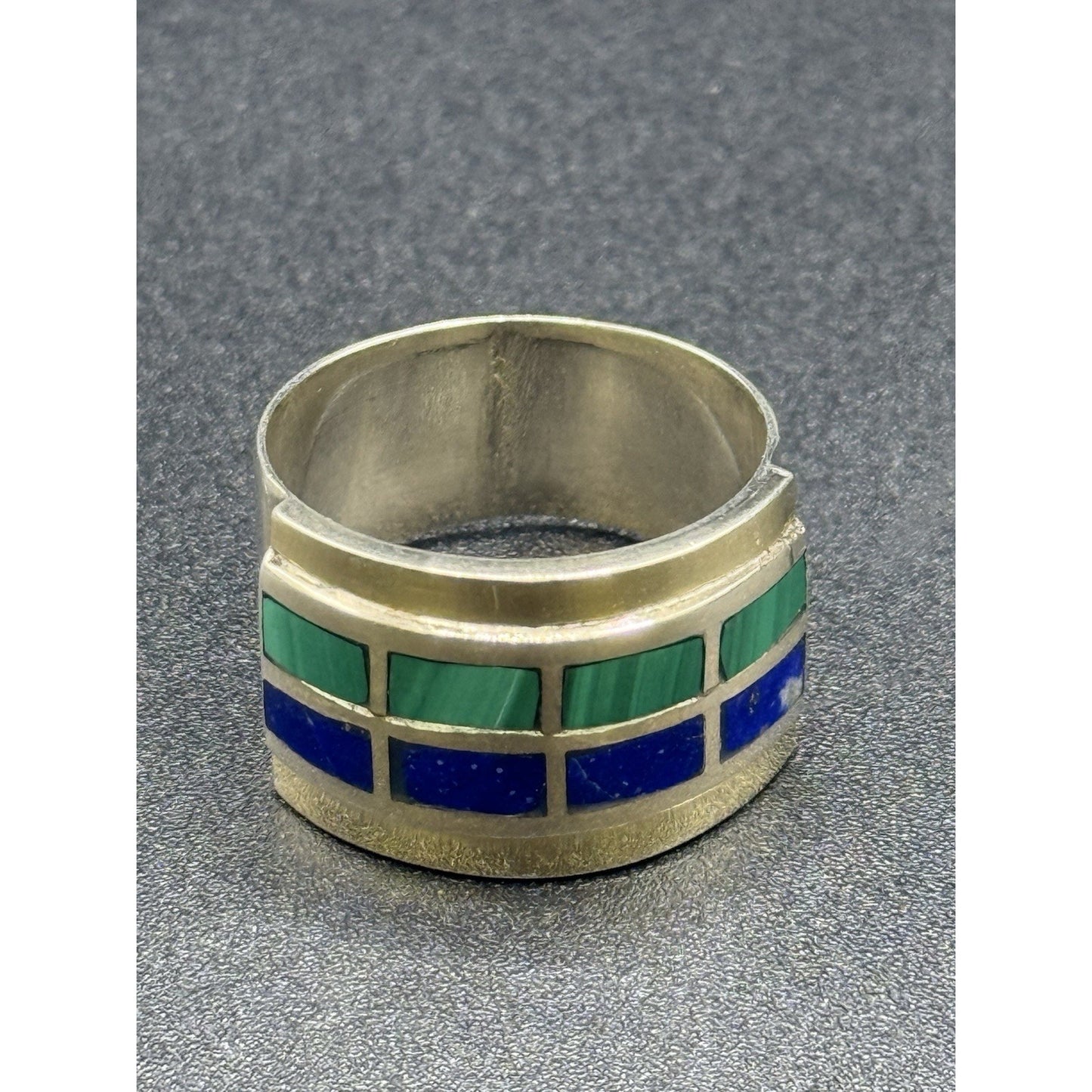 Vintage Two Tone Malachite Lapis Band Ring Size 9.50 Tested Q2