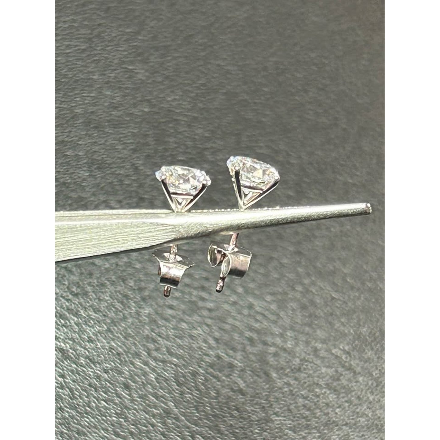 14k White Gold 1.50 Total Weight (.75 each) Round Lab Grown Diamond Studs F/G VS