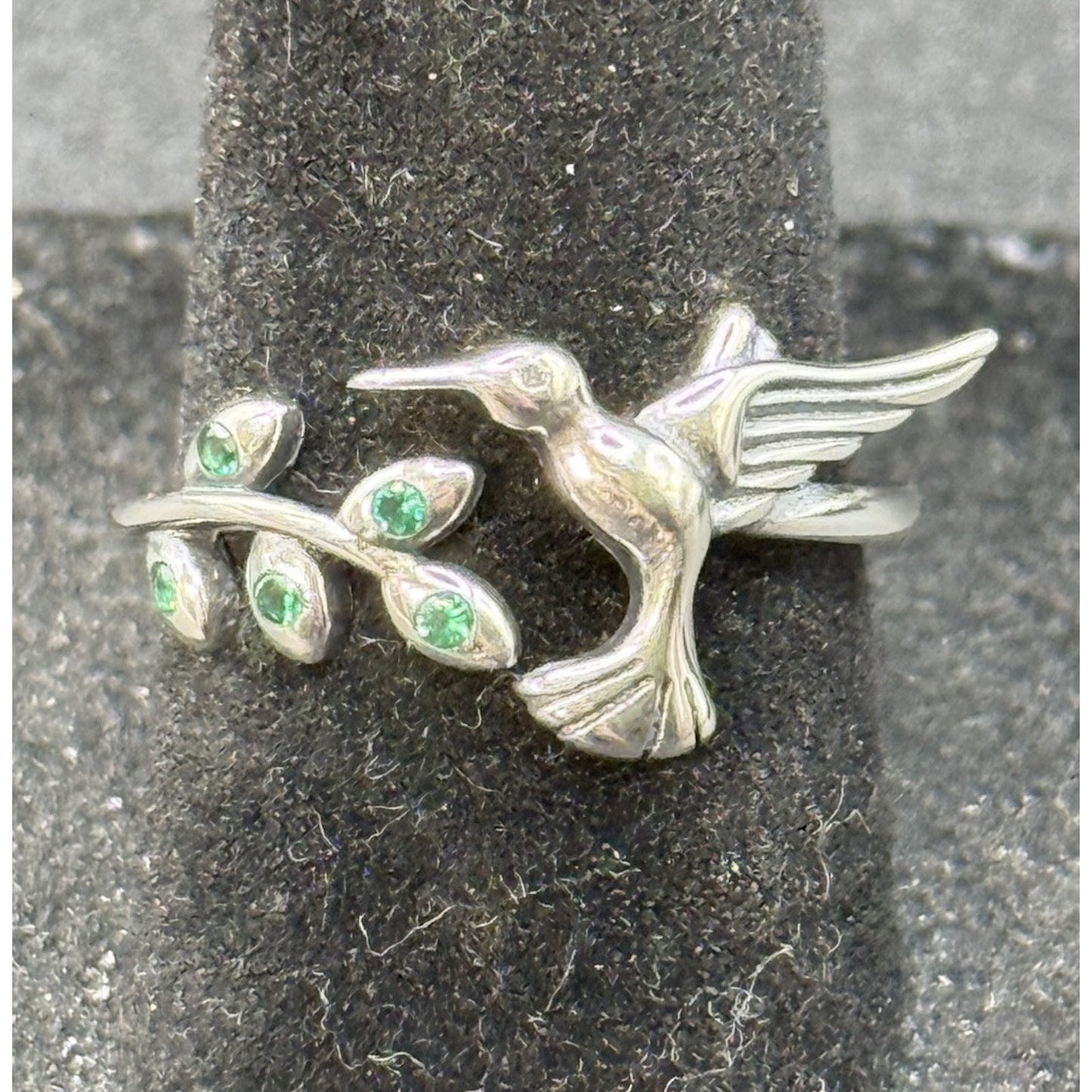 New Condition Sterling Silver Cubic Zirconia Hummingbird Ring Size 7.00