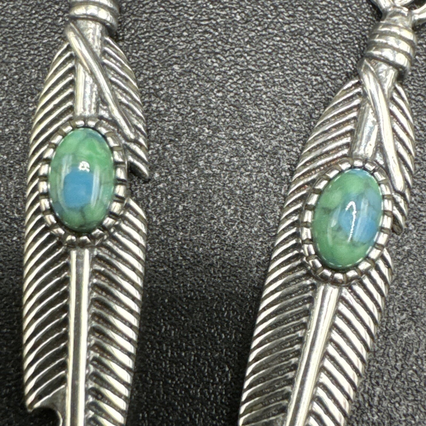 New Condition Sterling Silver Turquoise Feather Dangle Earrings 925
