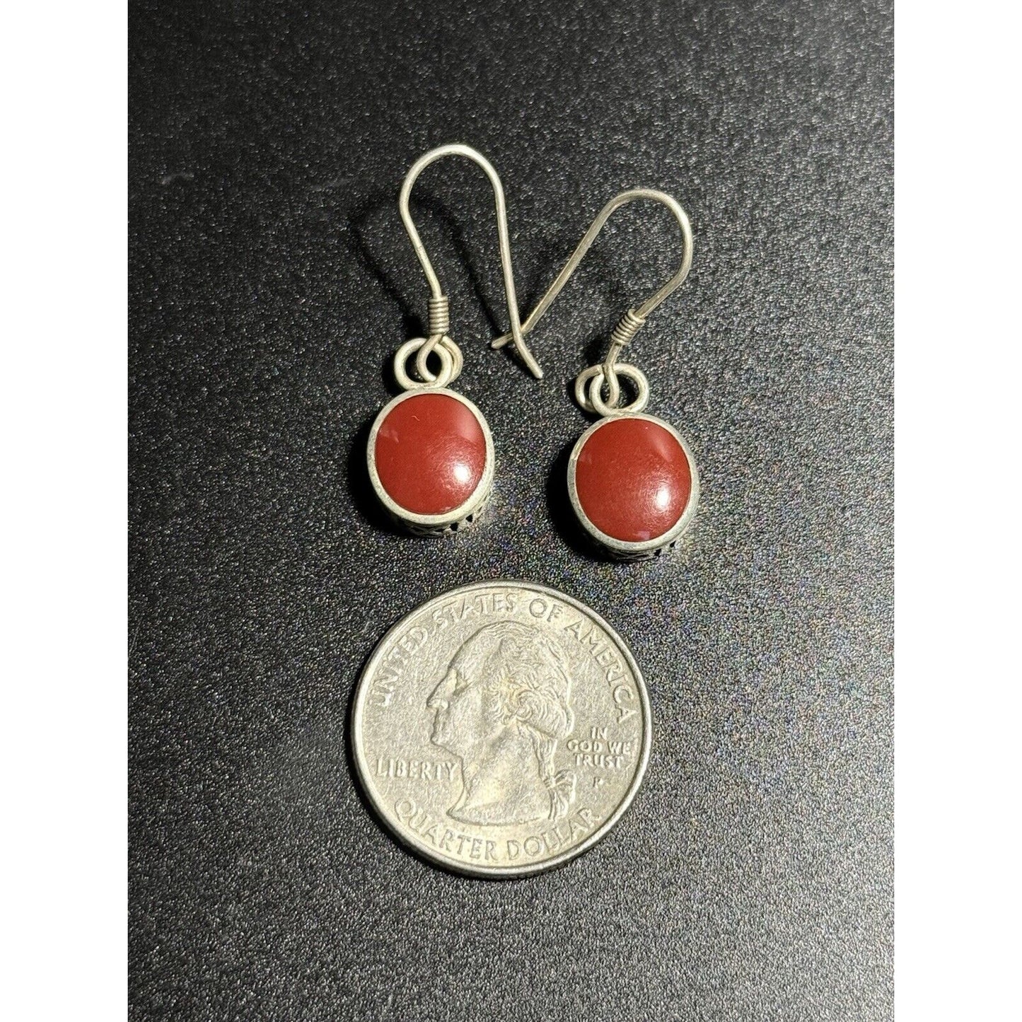 Sterling Silver Jasper Stone Dangle Earrings 925 M28