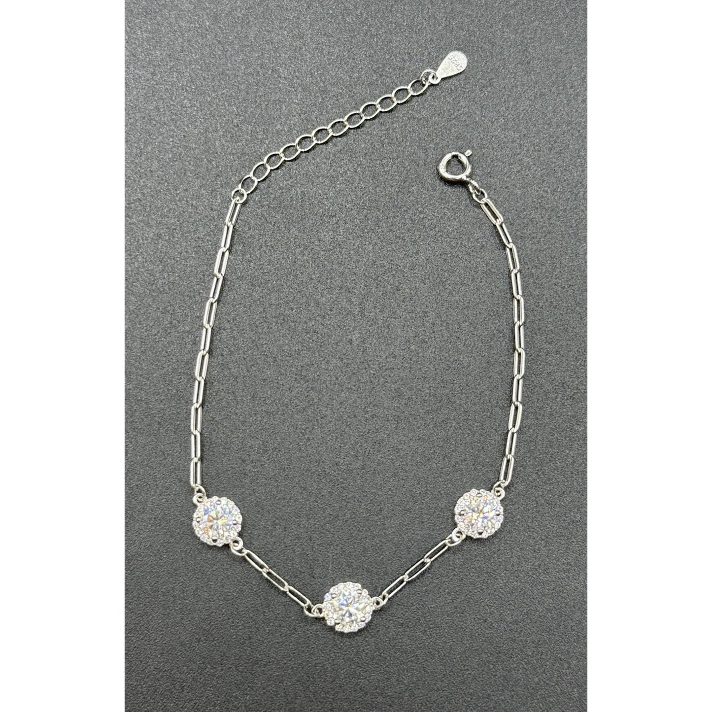 7.25” Sterling Silver Moissanite Station Bracelet GRA Adjustable