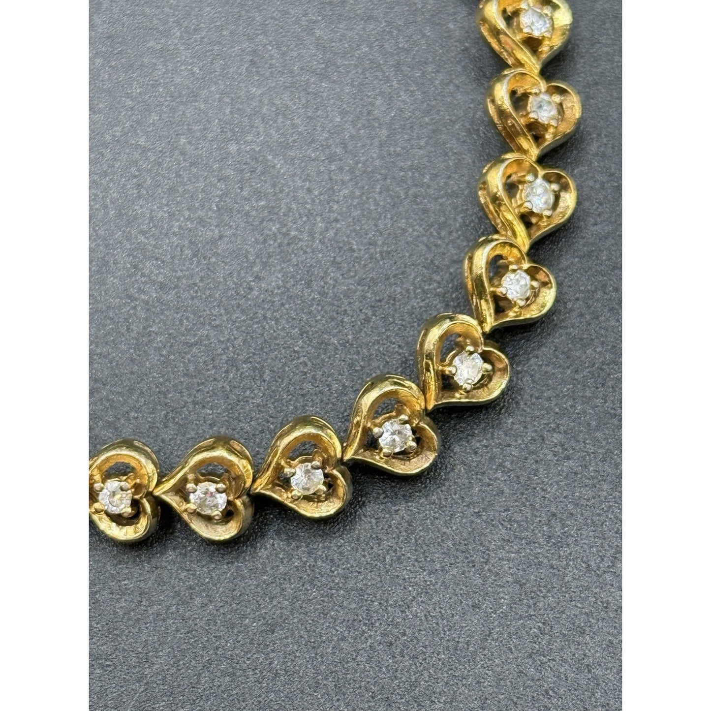 7.25” Gold Sterling Silver Cubic Zirconia Heart Bracelet 16 Grams P6
