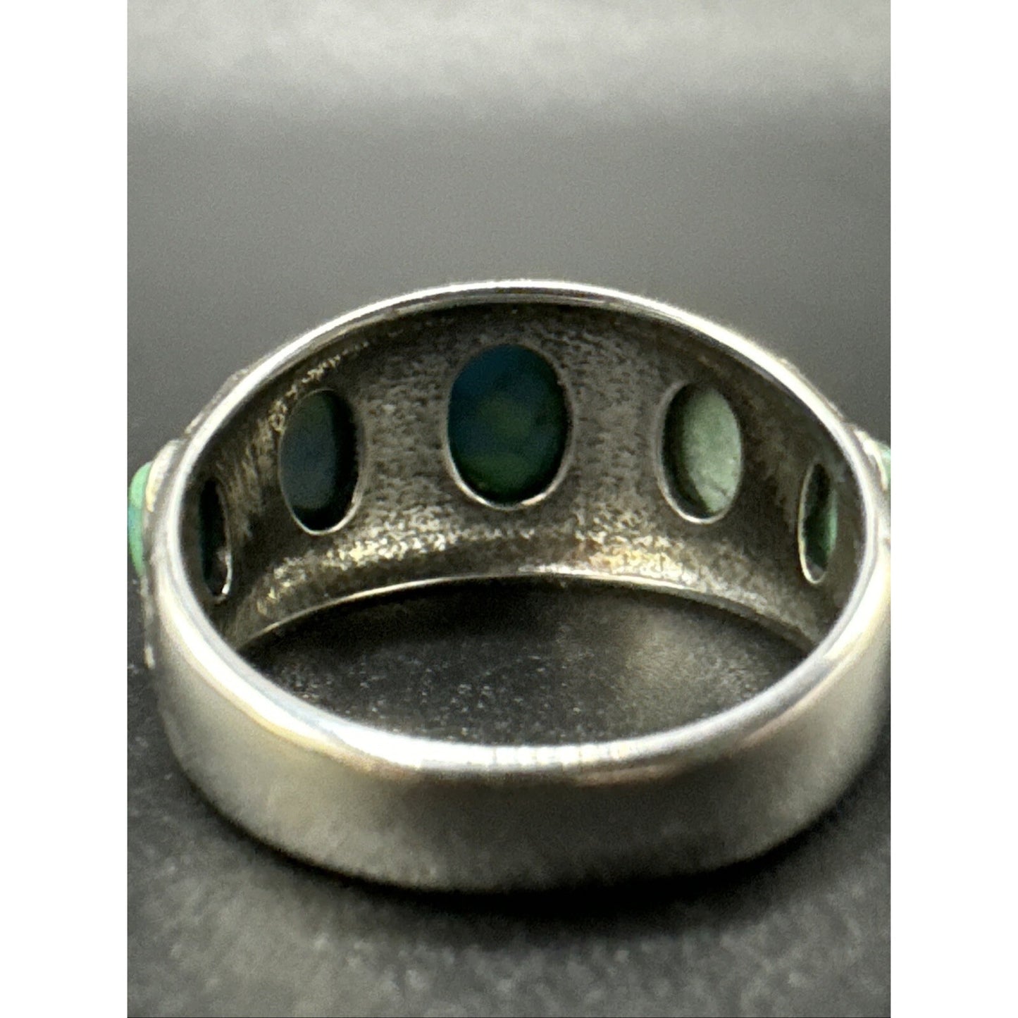 New Condition Sterling Silver Graduated Turquoise 5 Stone Band Ring 925 Size 7