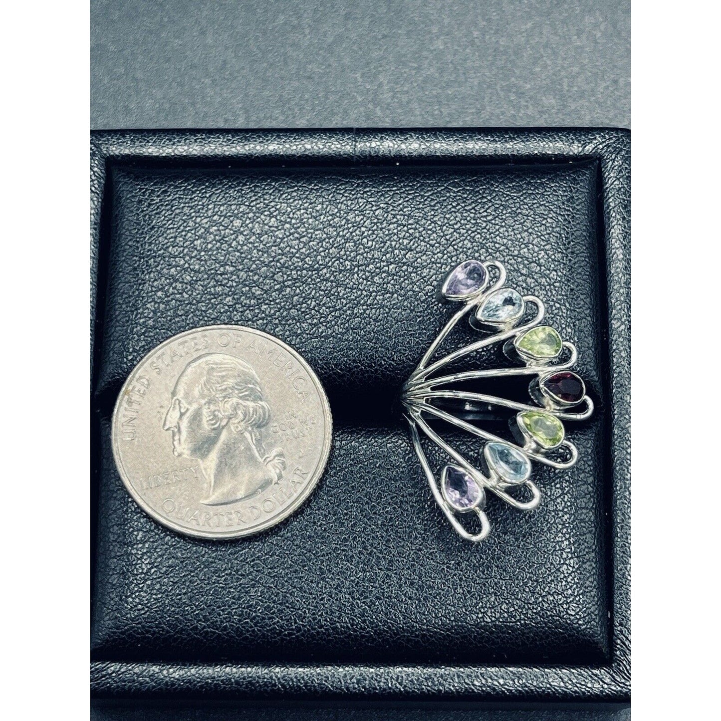 New Condition Sterling Silver Multi Gemstone Bezels Ring Size 7.00