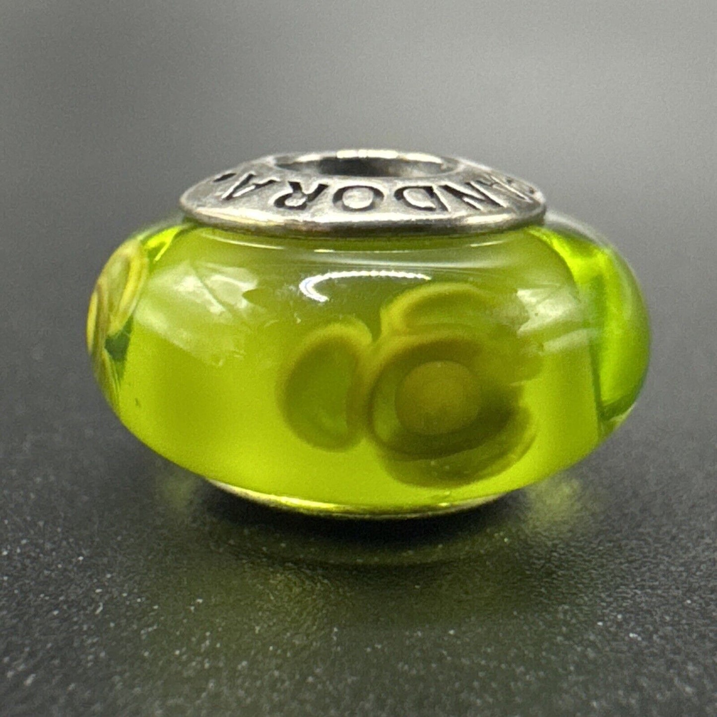 Pandora Sterling Silver Green Flowers For You Murano Glass Charm ALE 925 L26