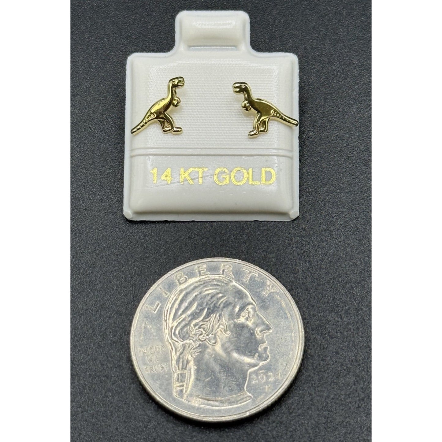 New Condition 14k Dainty Dinosaur Stud Earrings