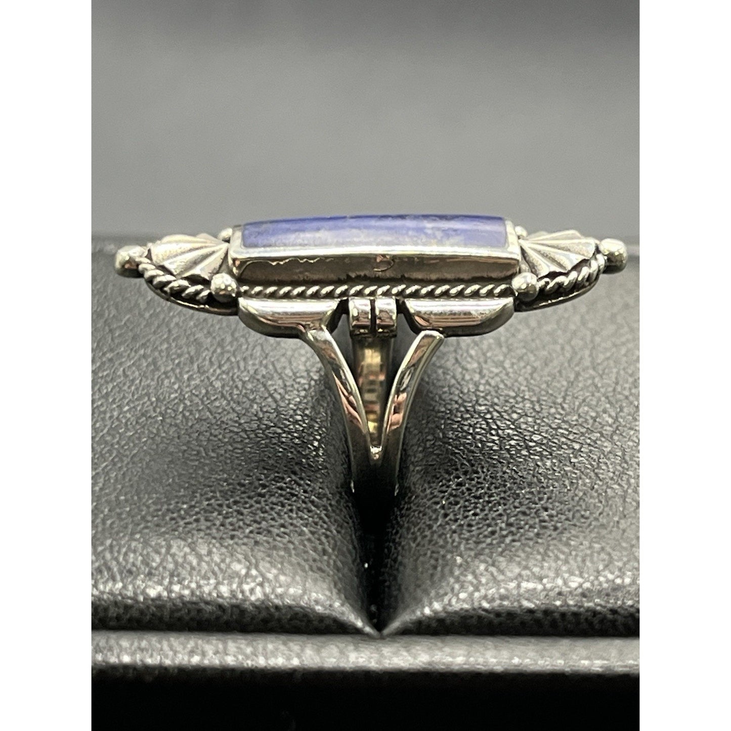 New Condition Sterling Silver Lapis Art Deco Ring Size 7