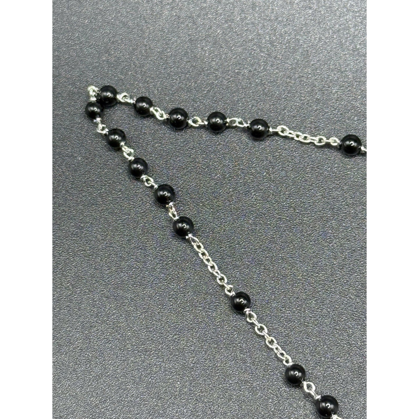 New Condition 18” Sterling Silver Bead Rosary Necklace 925