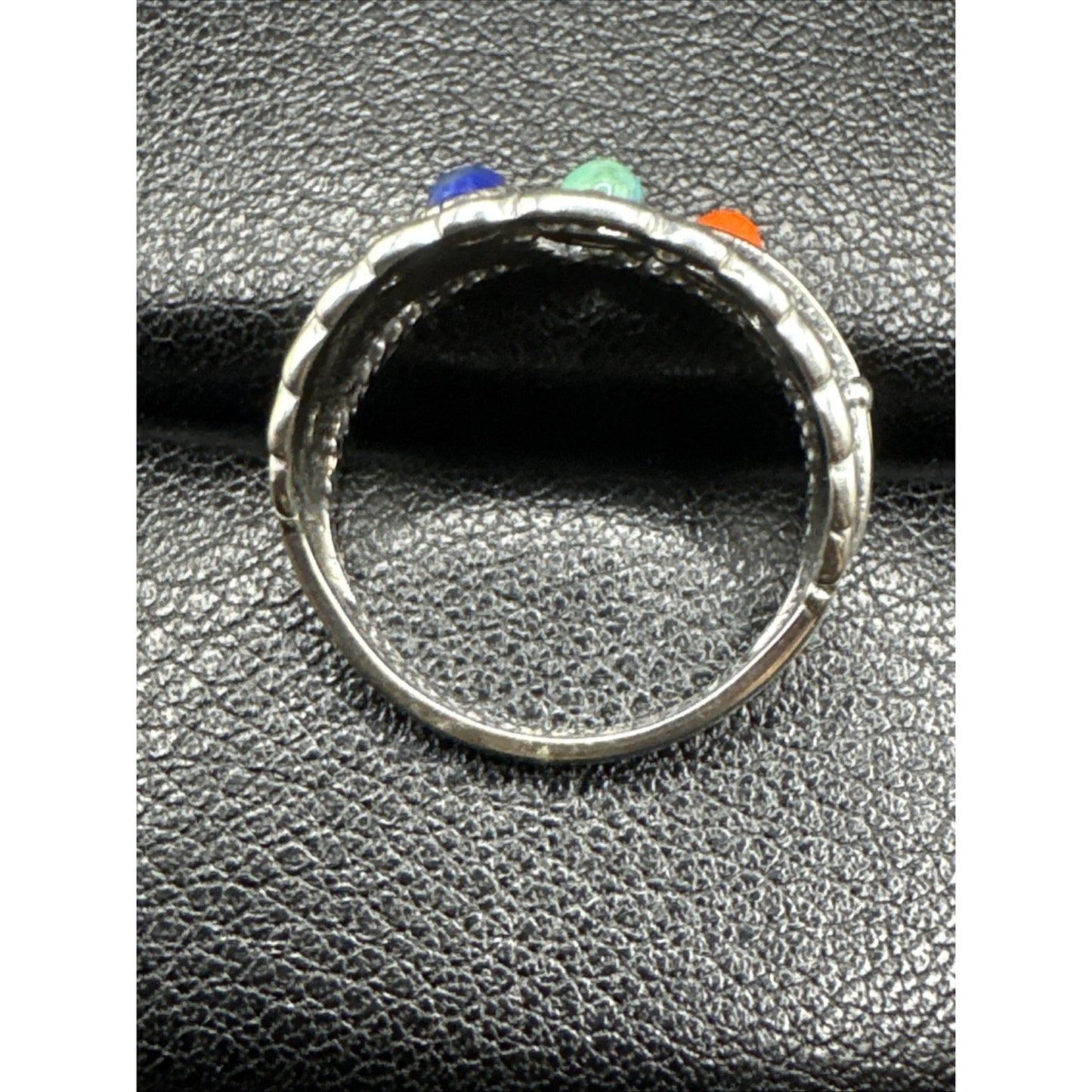New Condition Coral Turquoise Lapis Feathers Band Ring 925 Size 7