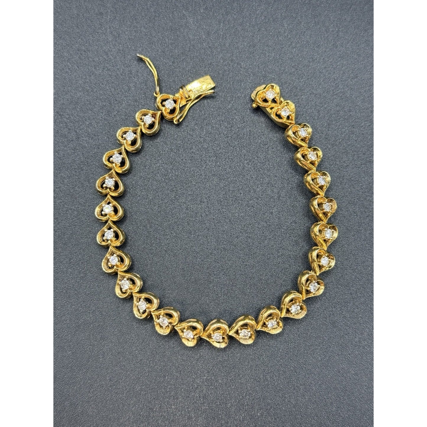 7.25” Gold Sterling Silver Cubic Zirconia Heart Bracelet 16 Grams P6