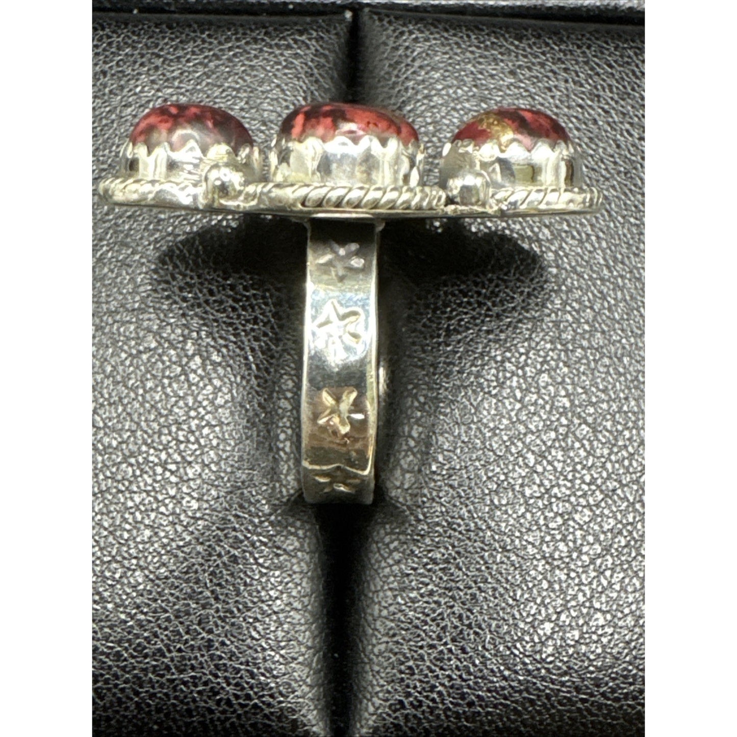 EUC Sterling Silver Red Rose Dahlia Turquoise Ring 925 Size 7.25 T29