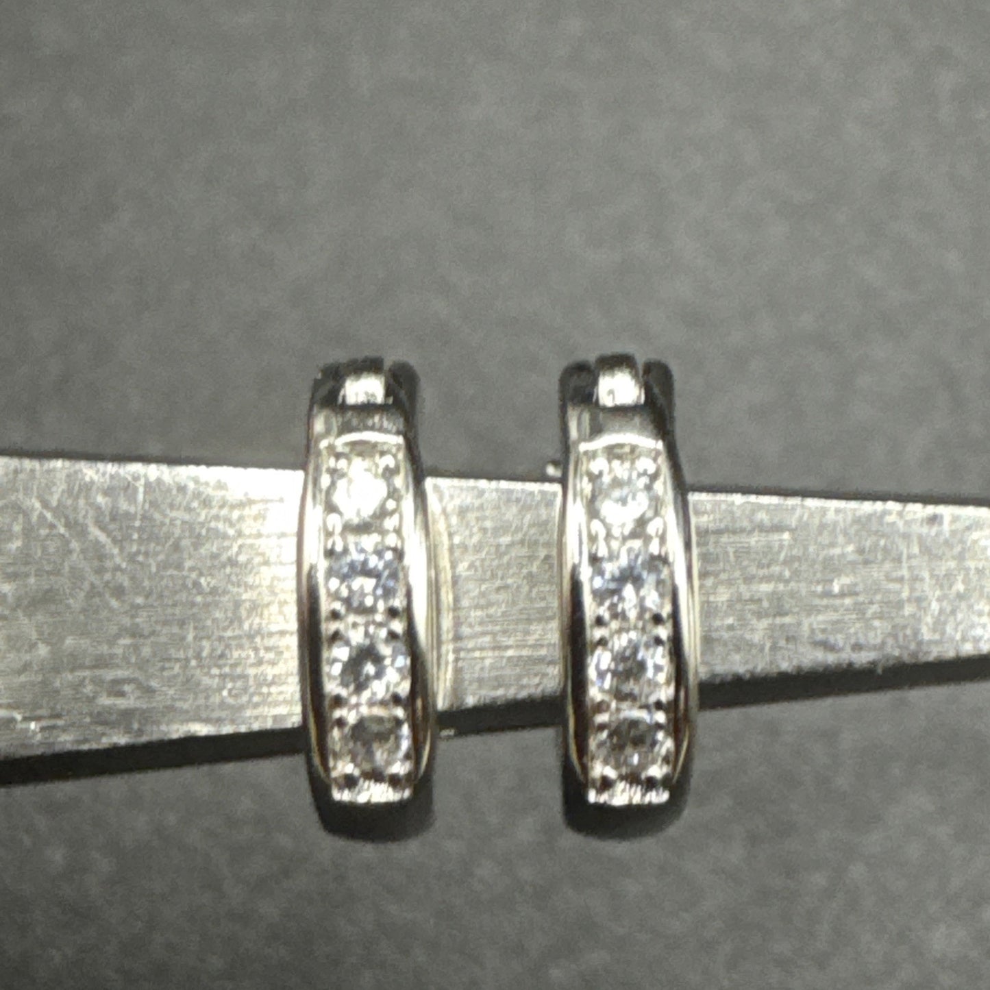 New Condition Sterling Silver CZ Huggie Hoop Earrings 10mm 925