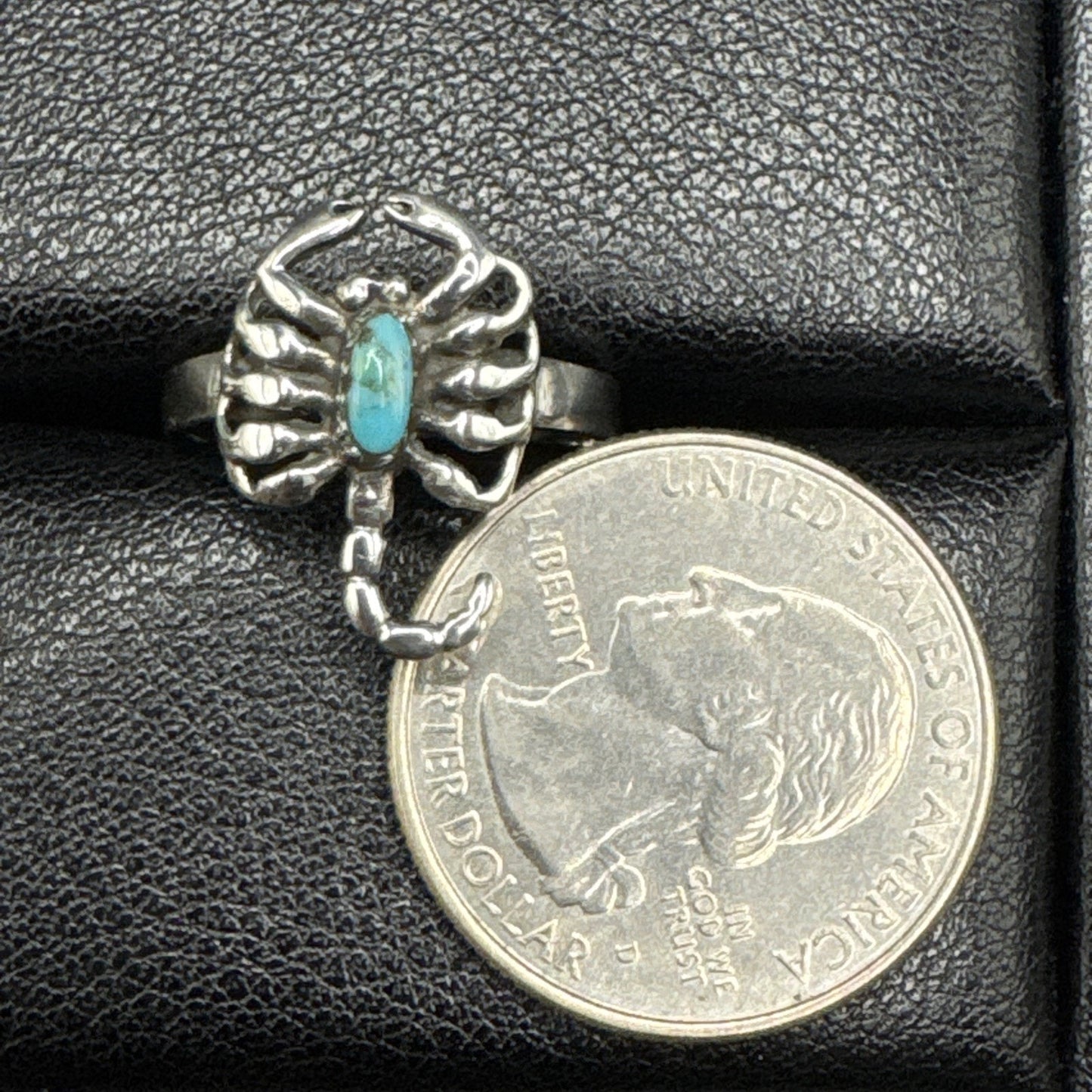 New Condition Sterling Silver Turquoise Scorpion Zodiac Ring 925 Size 7.00