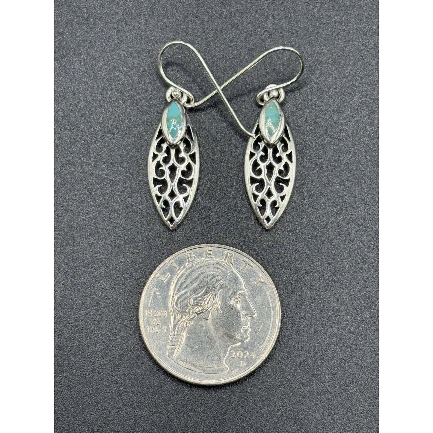 New Condition Sterling Silver Genuine Turquoise Dangle Earrings 925
