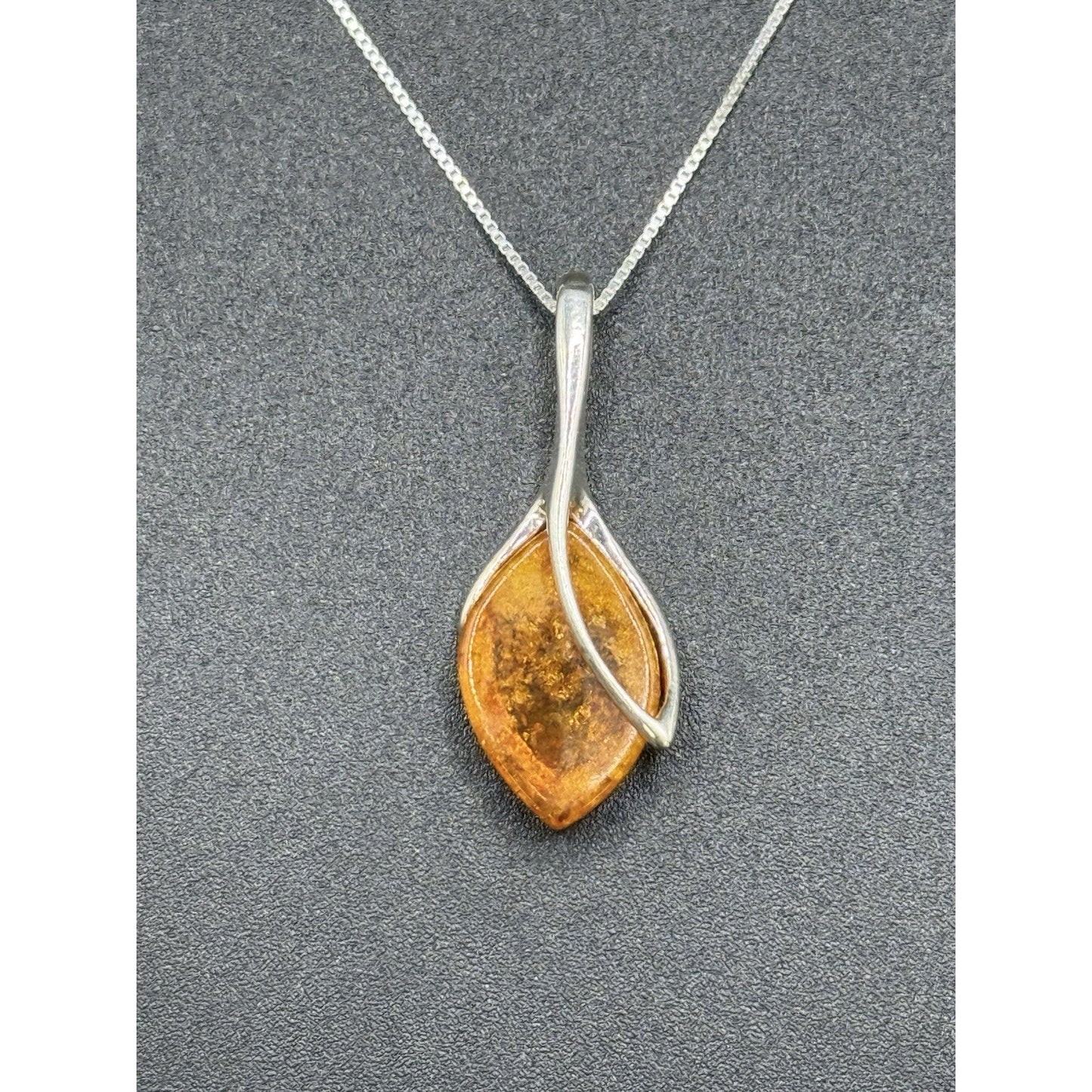 18” Sterling Silver Modernist Amber Pendant Necklace 925 P10