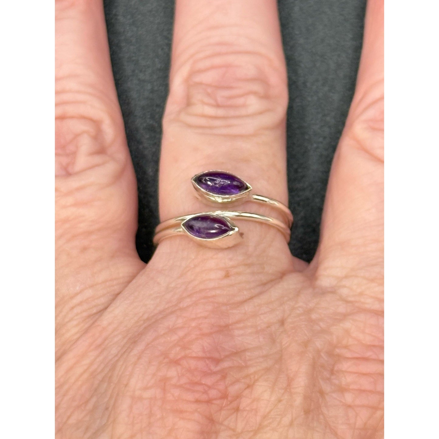 New Condition Sterling Silver Bypass Genuine Amethyst Ring Size 9.00 925 P19